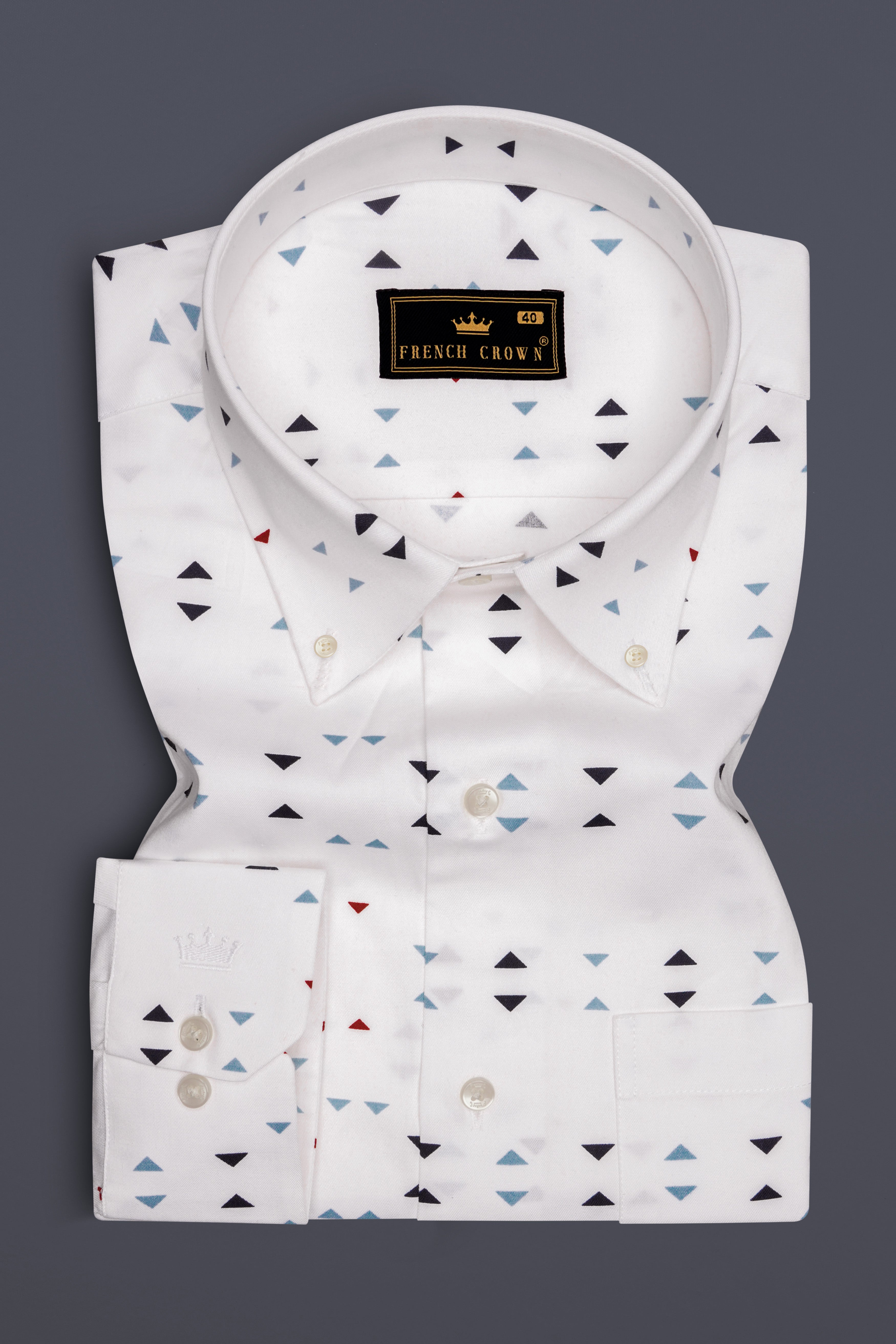 Bleuvra-Bright White And Neptune Blue Printed Oxford Premium Cotton Semi Formal Shirt