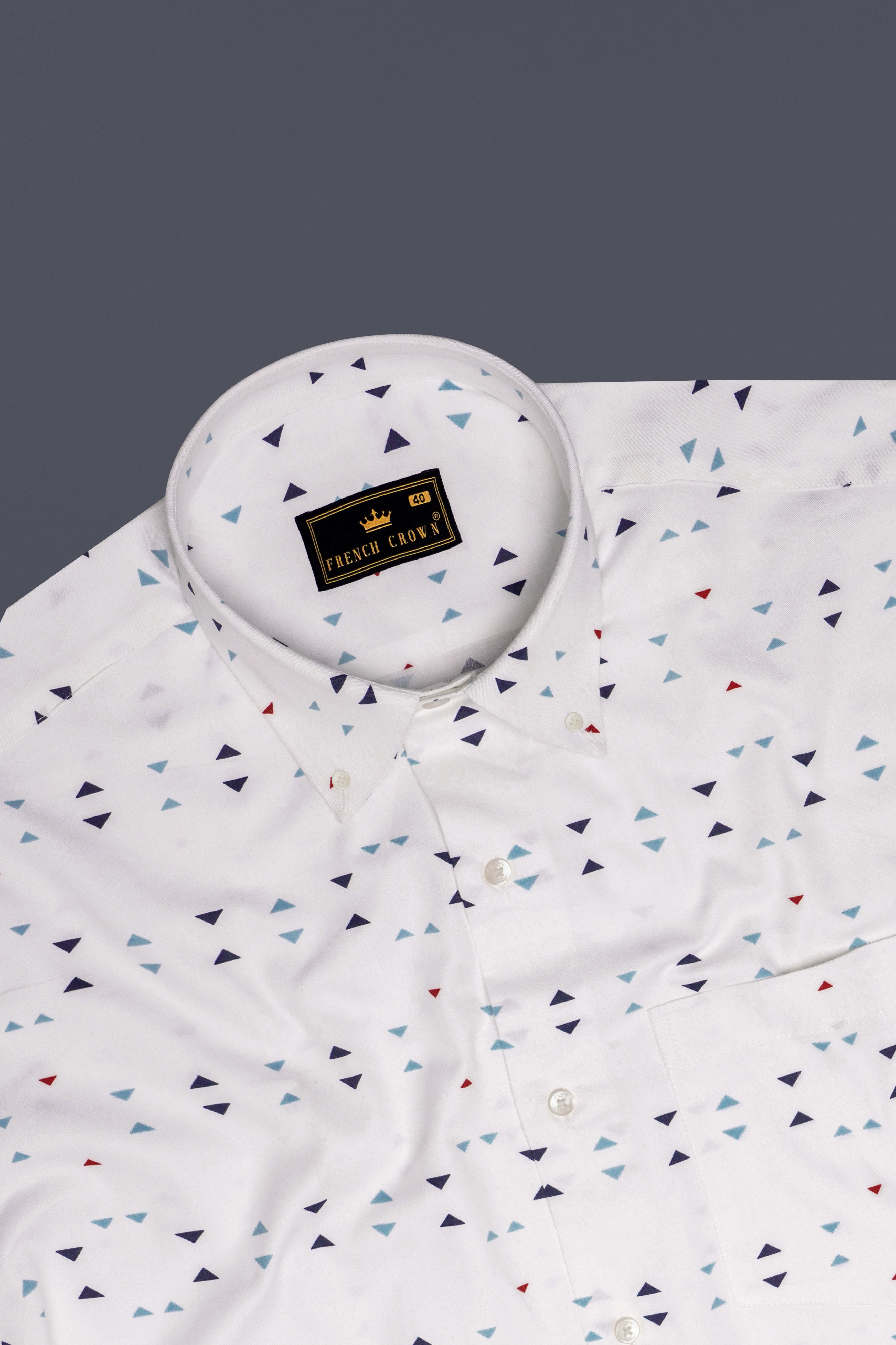 Bleuvra-Bright White And Neptune Blue Printed Oxford Premium Cotton Semi Formal Shirt
