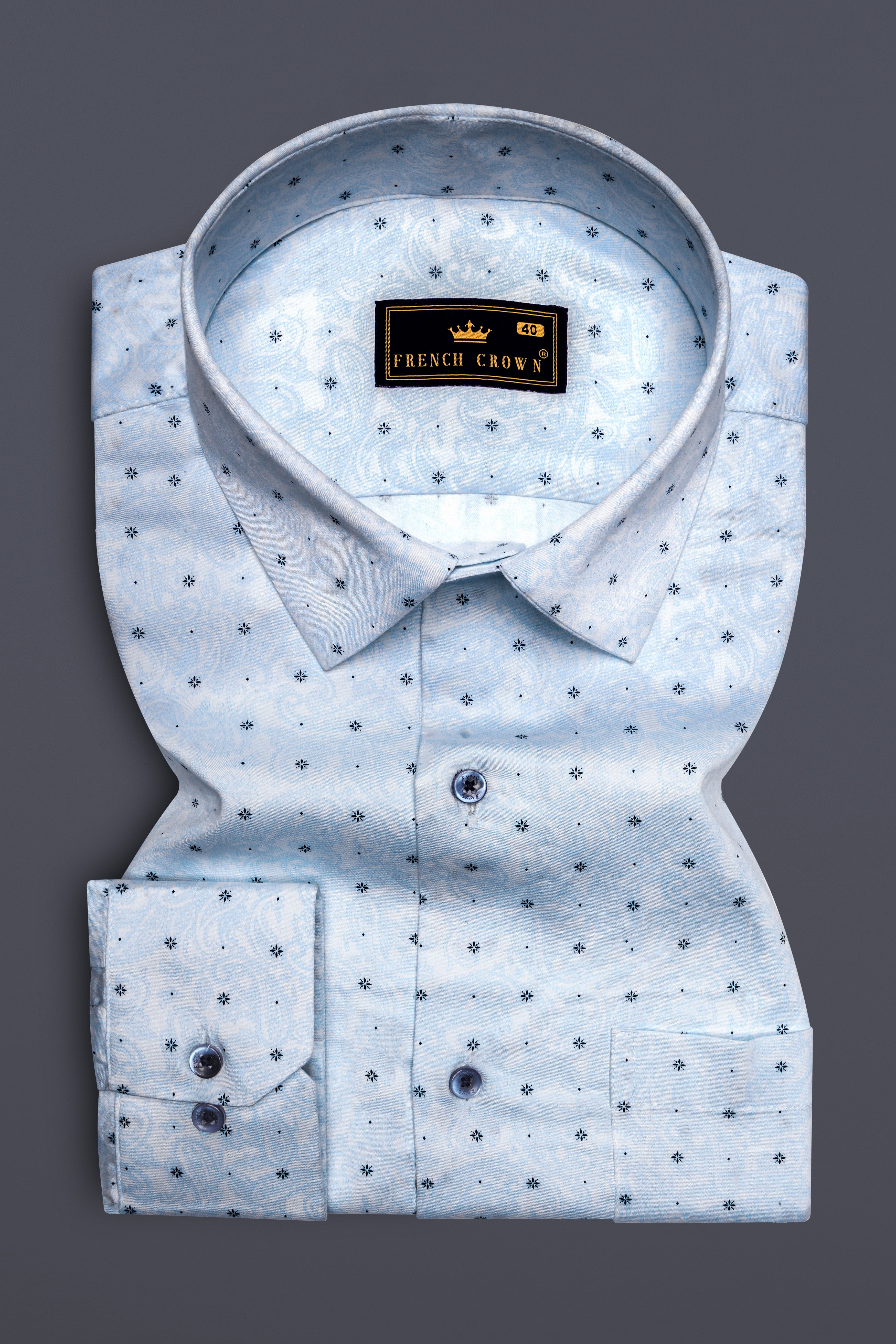 Frostrial-Casper Blue Printed Subtle Sheen Super Soft Premium Cotton Semi Formal Shirt