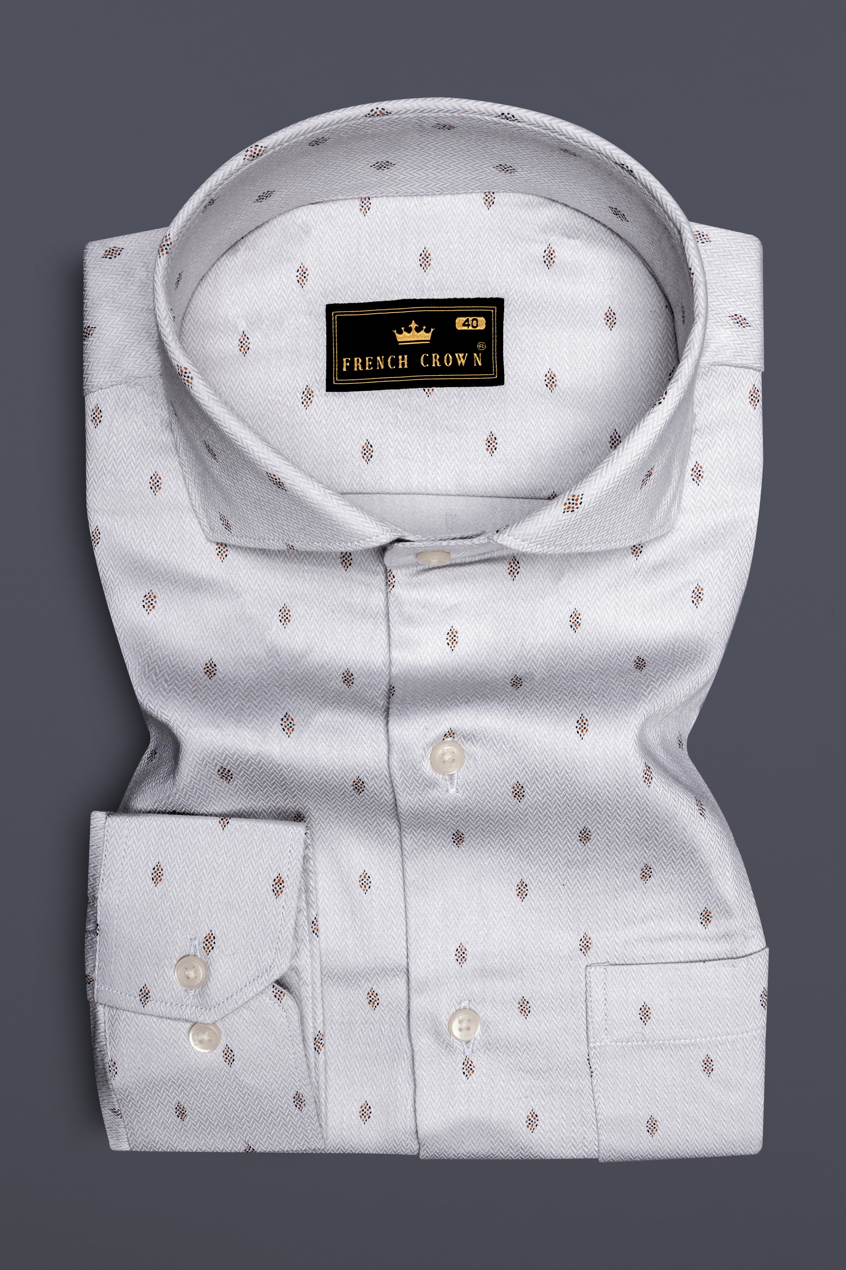 Gizanoir-Ghost Gray Printed Dobby Premium Giza Cotton Casual Shirt