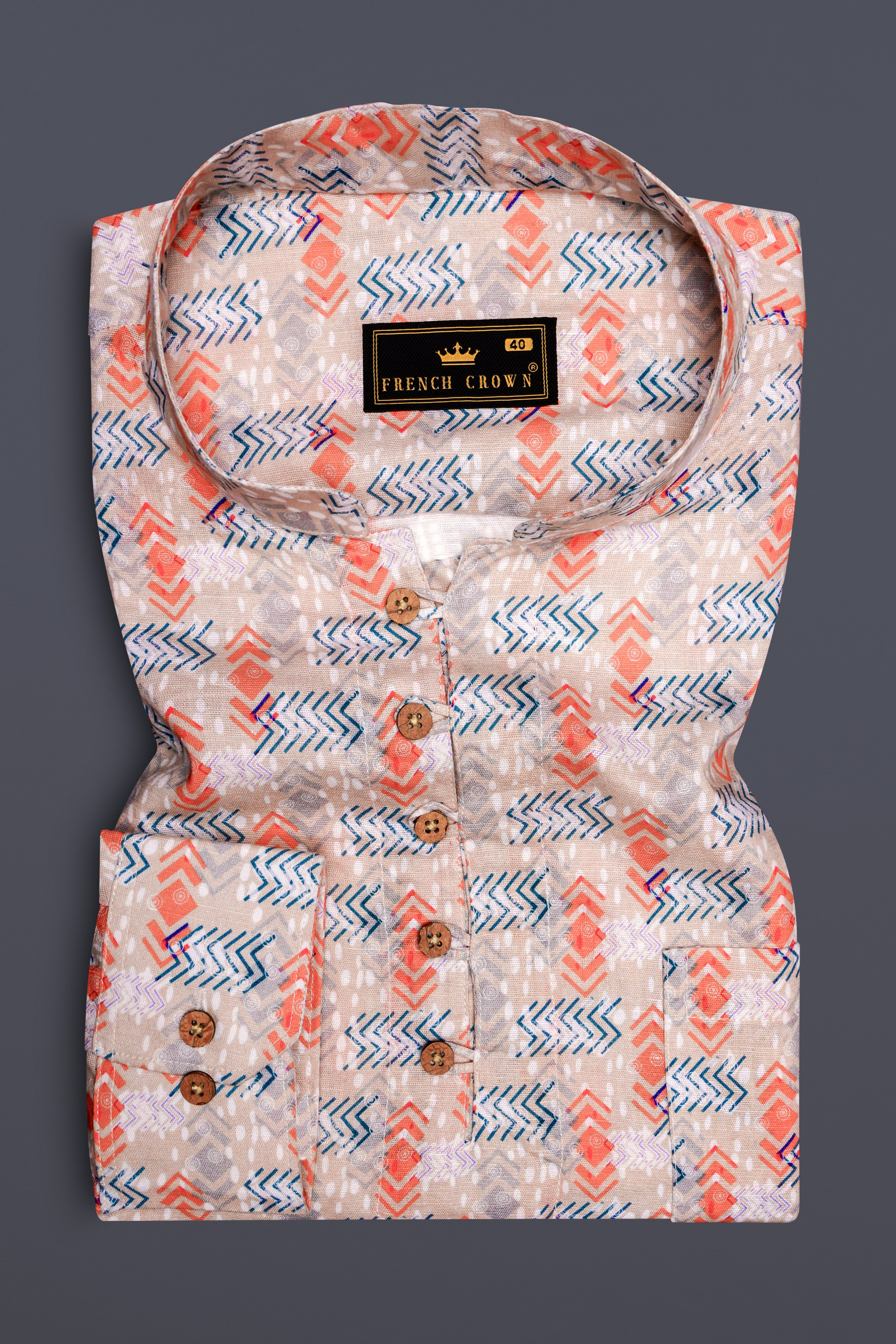 Zorba Cream Printed Luxurious Linen Casual Kurta Shirt