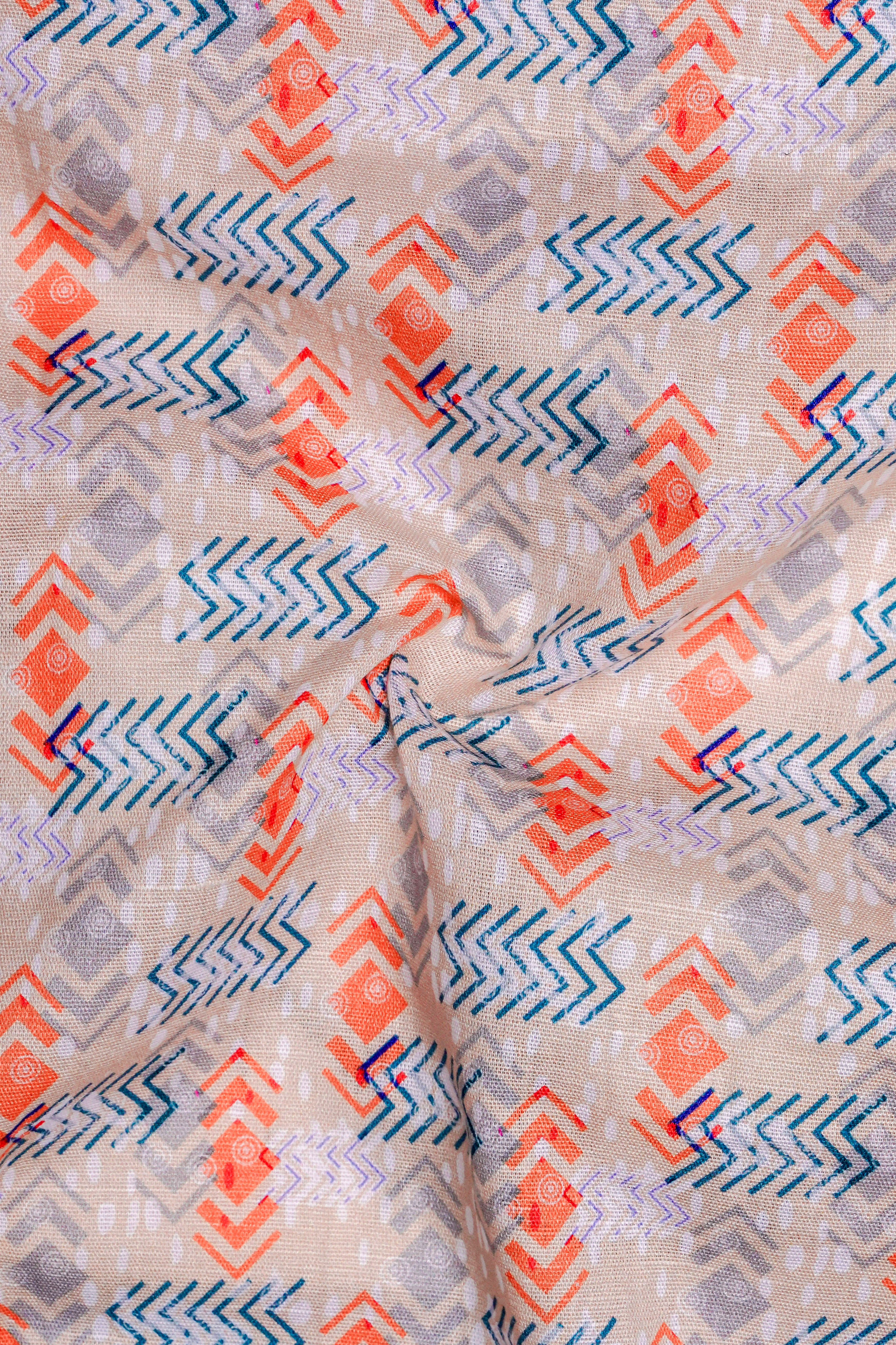 Zorba Cream Printed Luxurious Linen Casual Kurta Shirt