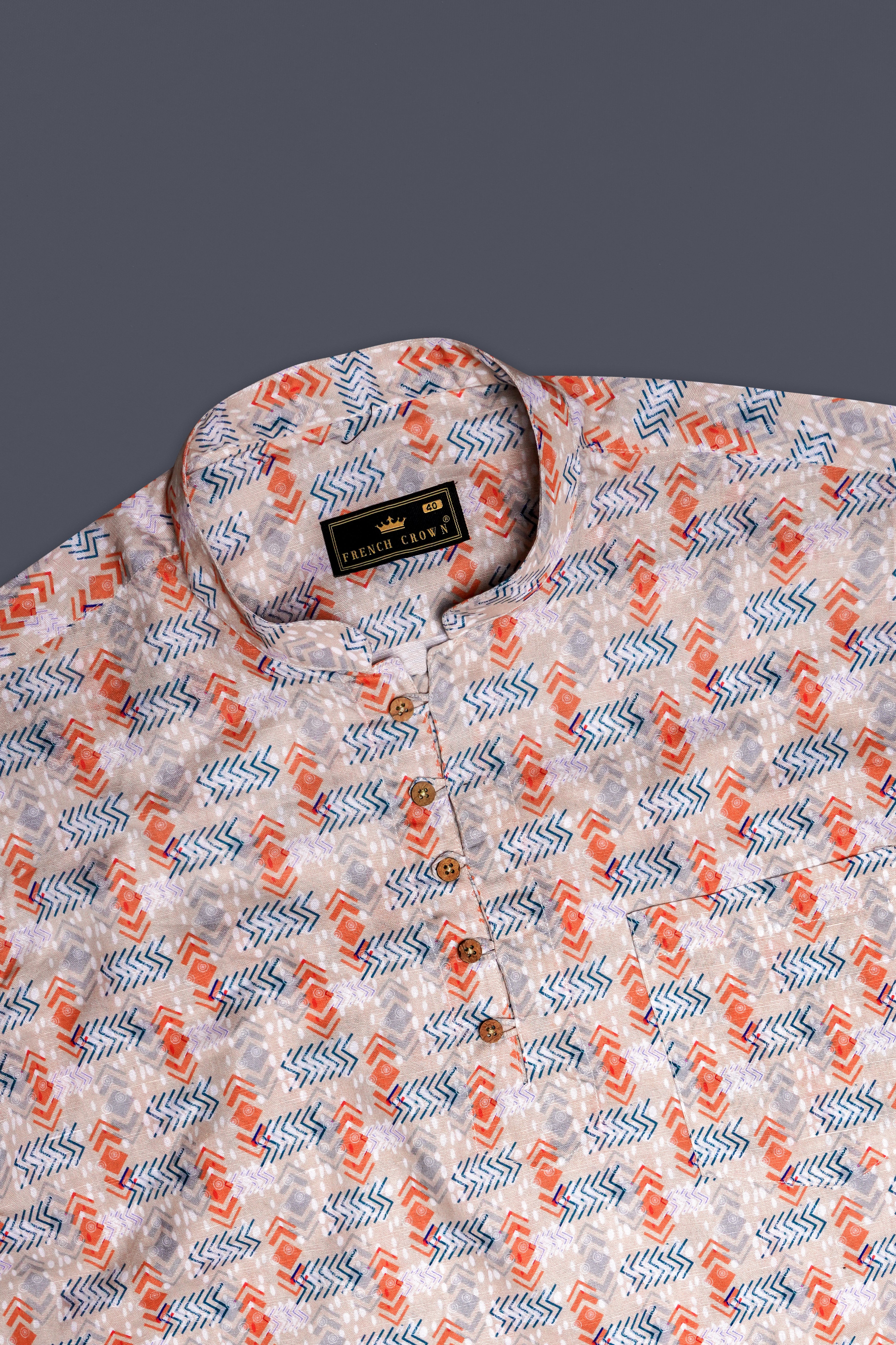 Zorba Cream Printed Luxurious Linen Casual Kurta Shirt