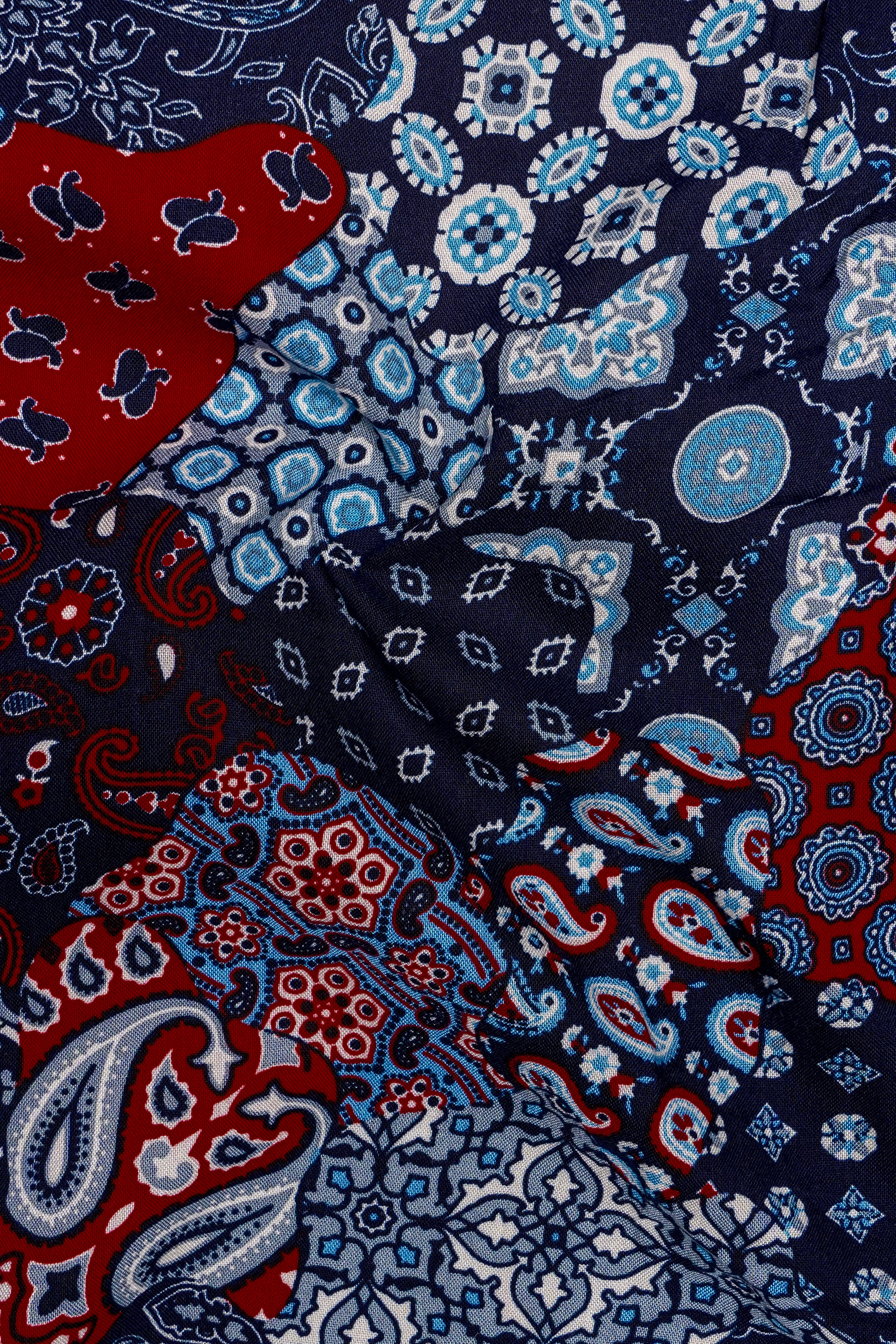 Tencraze-Mirage Blue And Monza Red Multicolour Printed Premium Tencel Designer Casual Shirt