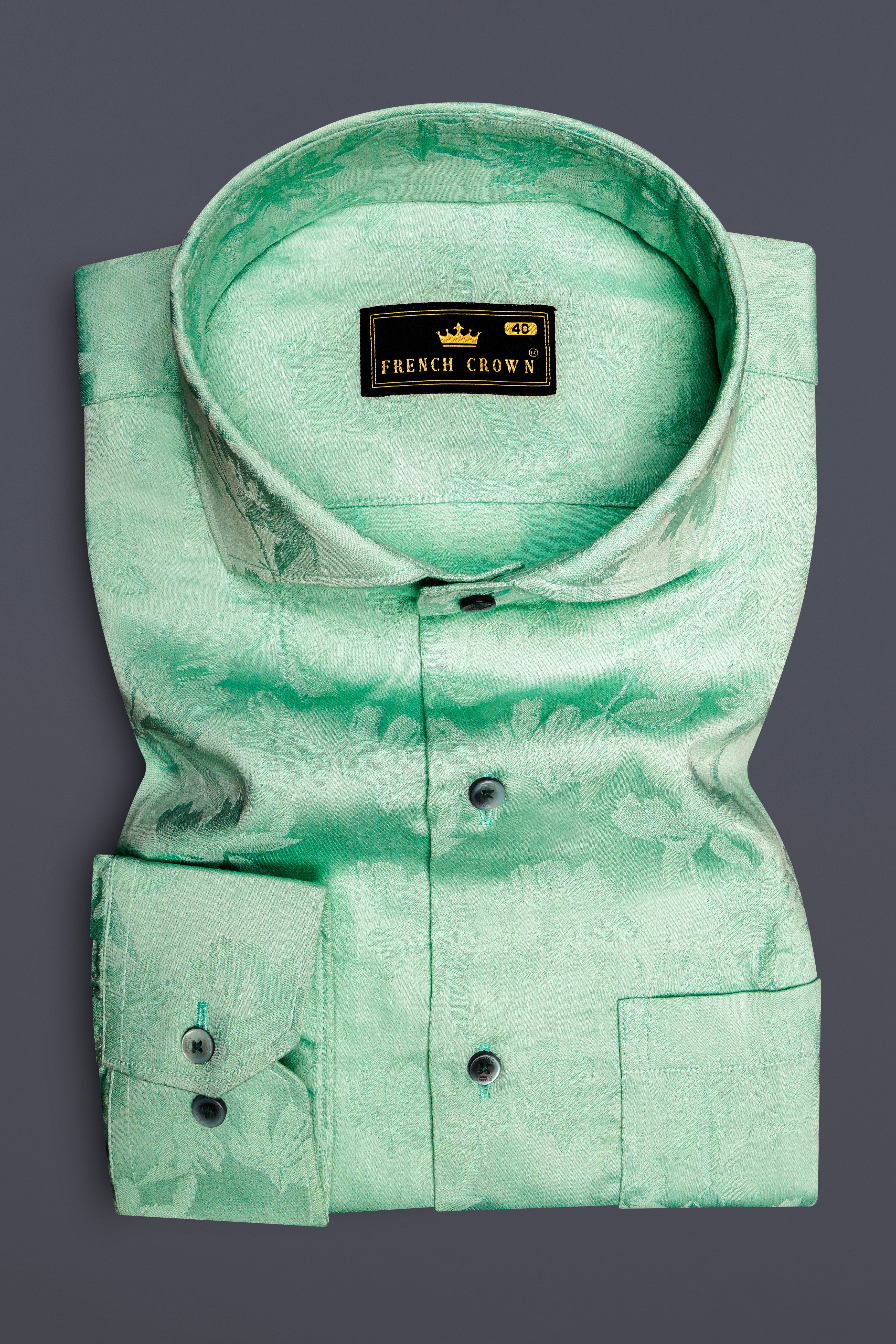 Aquilux-Acapulco Green Jacquard Textured Premium Cotton Dress Shirt