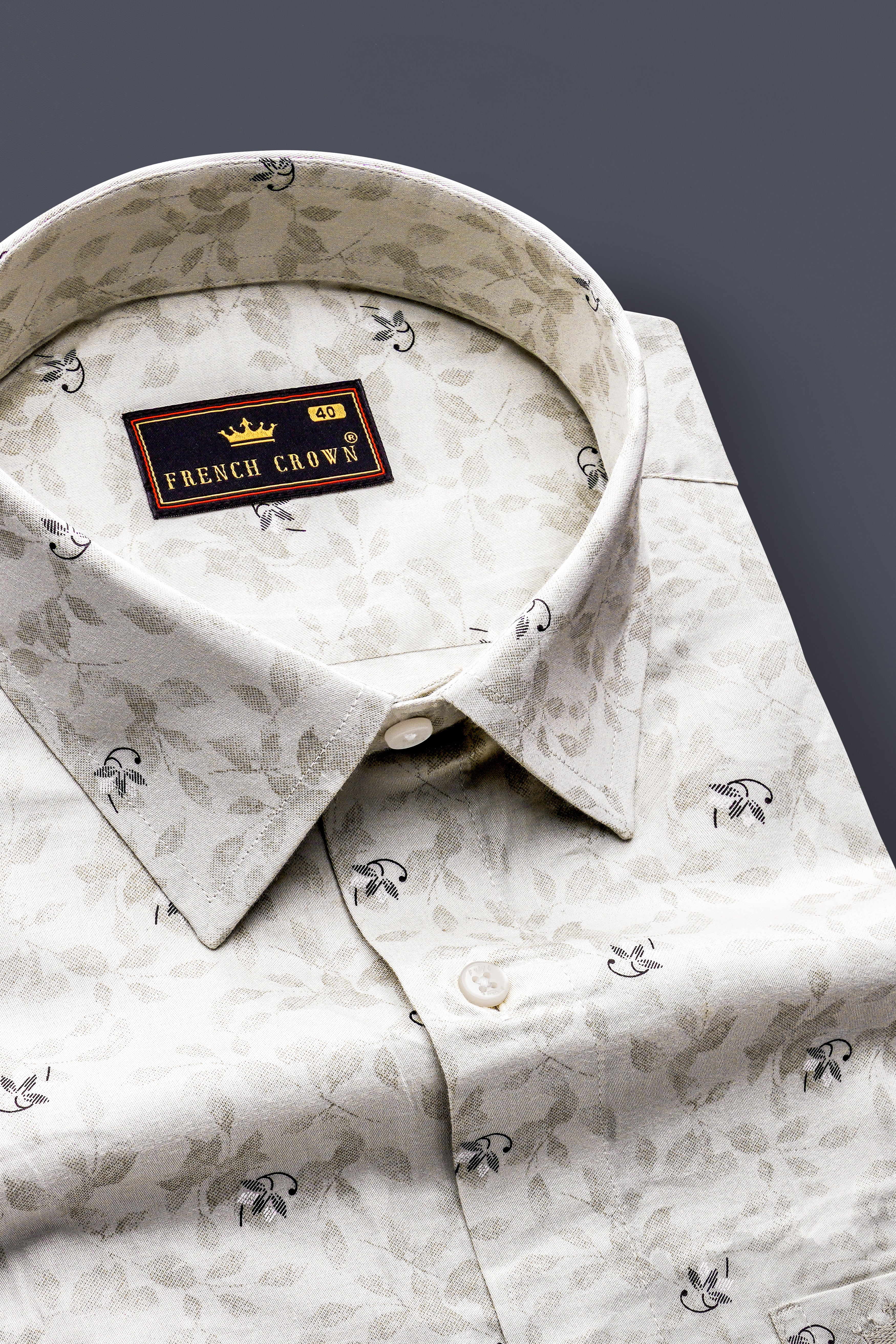 Florite-Iron Gray Floral Printed Subtle Sheen Super Soft Premium Semi Formal Shirt