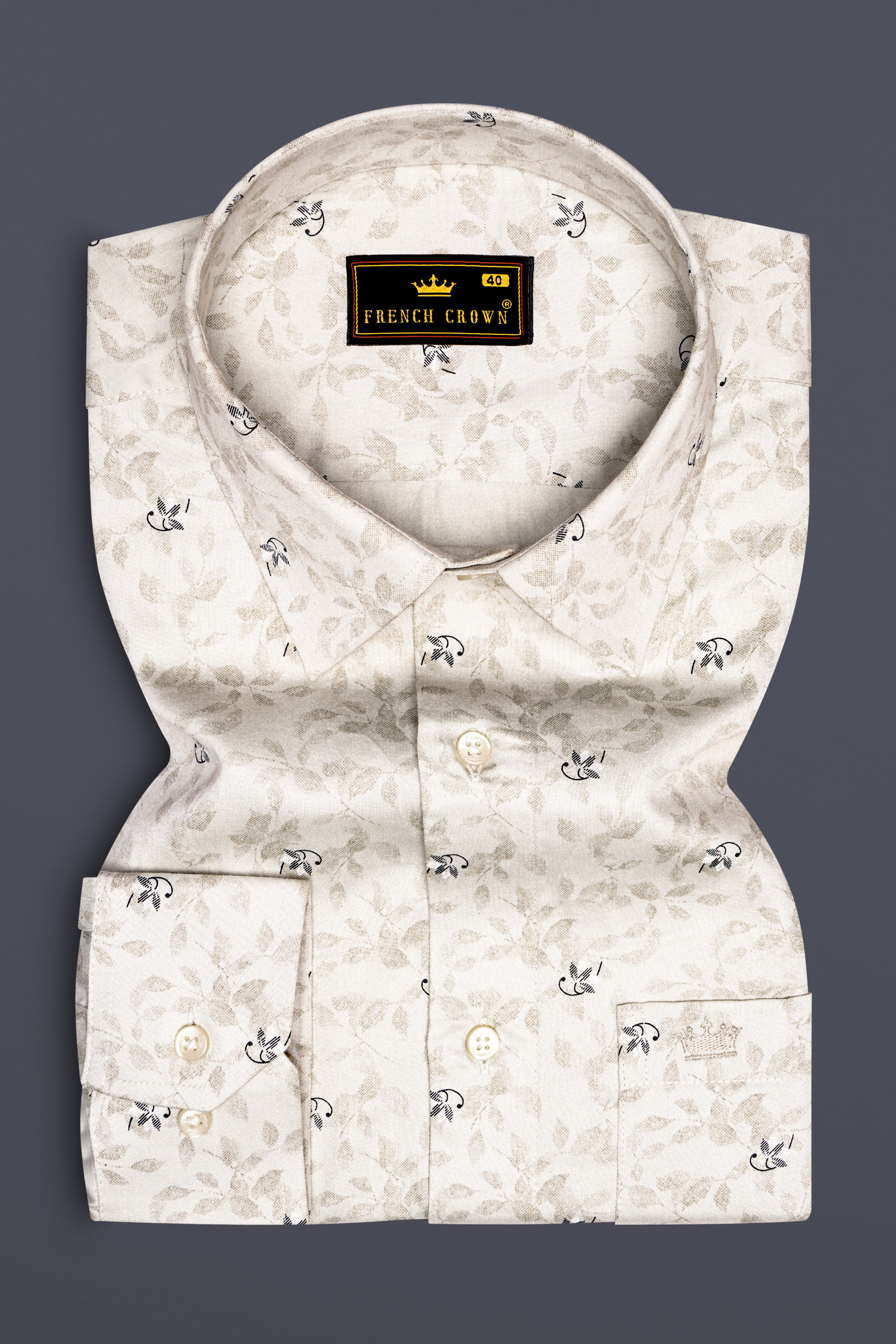 Florite-Iron Gray Floral Printed Subtle Sheen Super Soft Premium Semi Formal Shirt