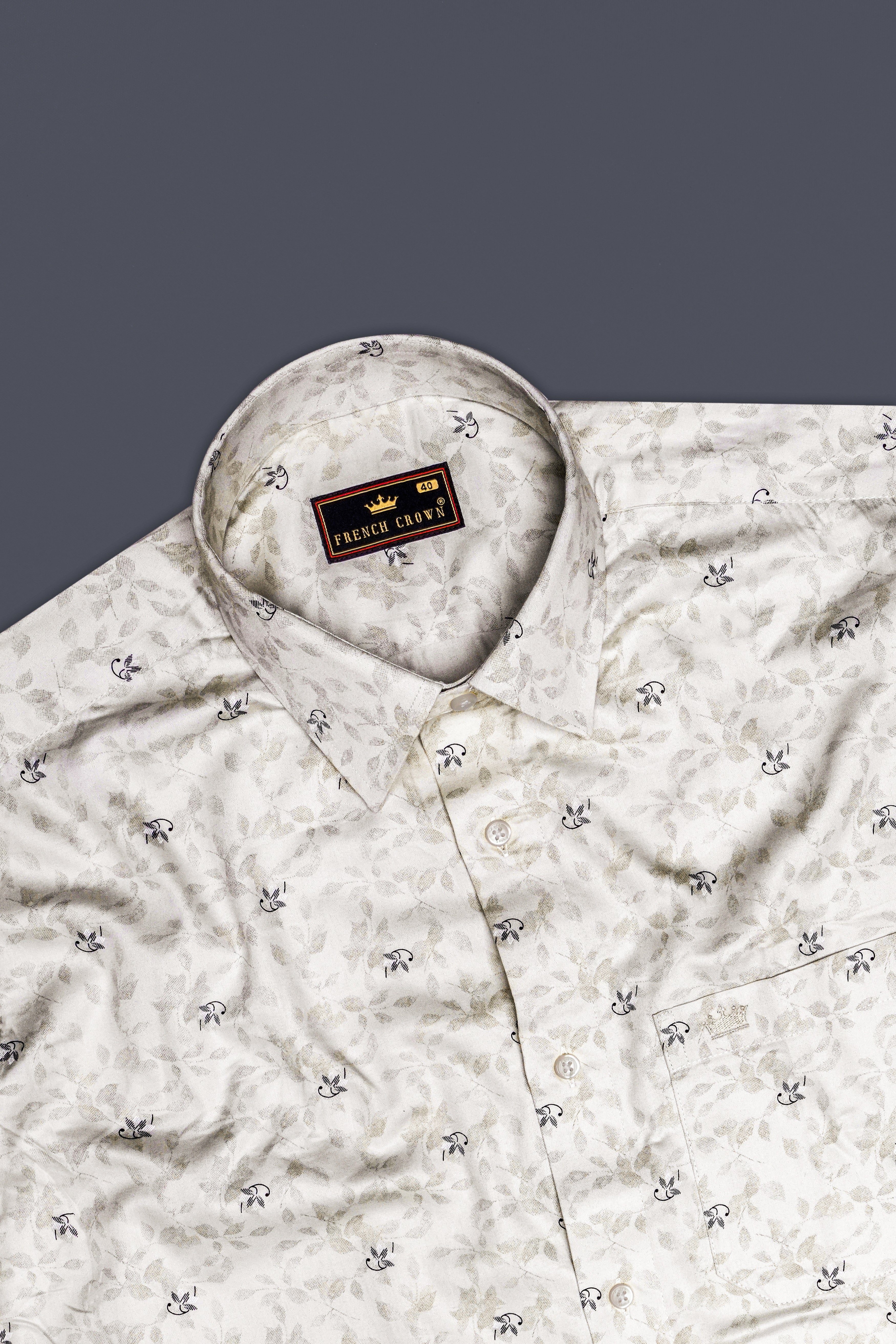 Florite-Iron Gray Floral Printed Subtle Sheen Super Soft Premium Semi Formal Shirt