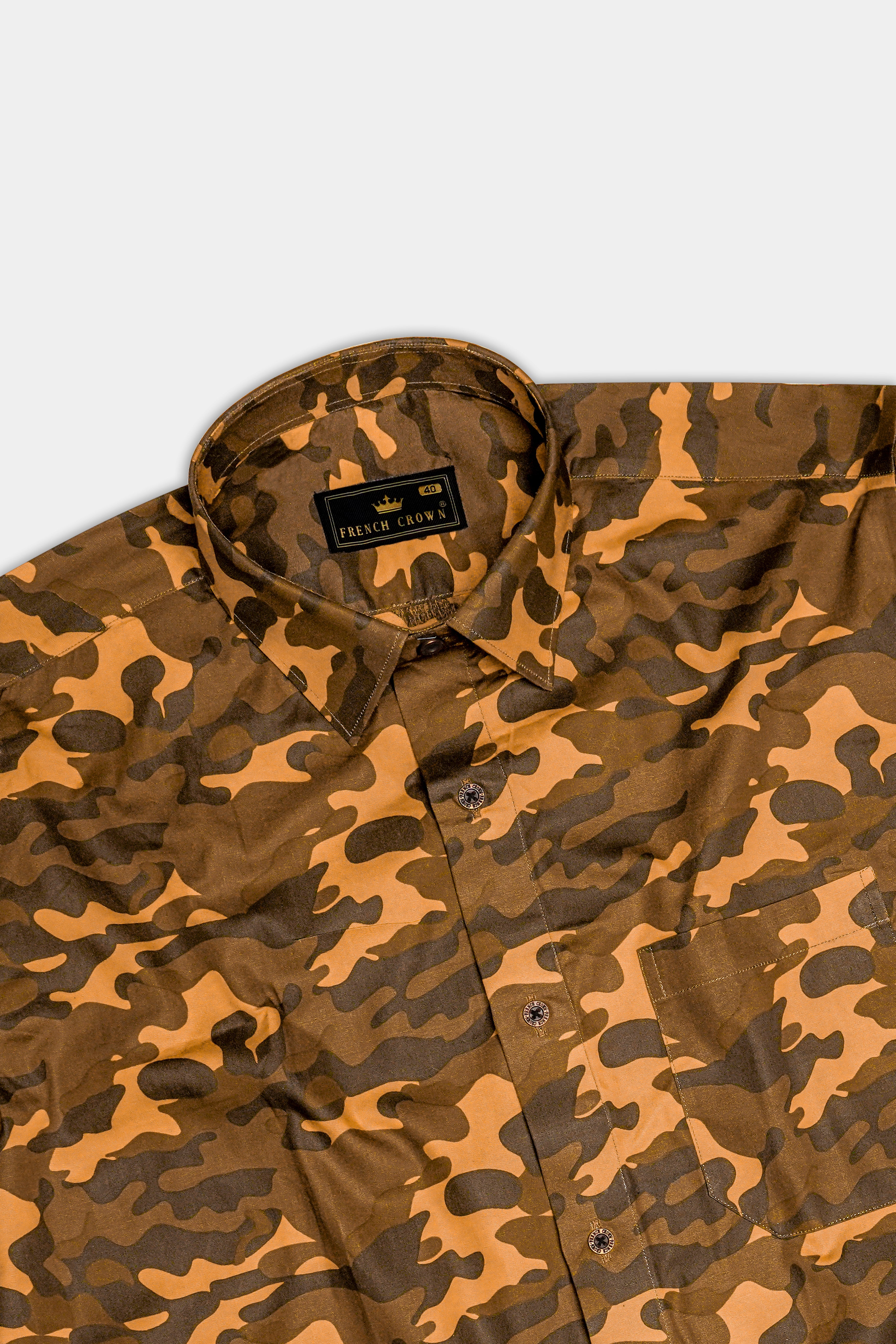 Milterra-Irish Coffee And Serria Orange Camouflage Military Printed Oxford Premium Cotton Casual Shirt