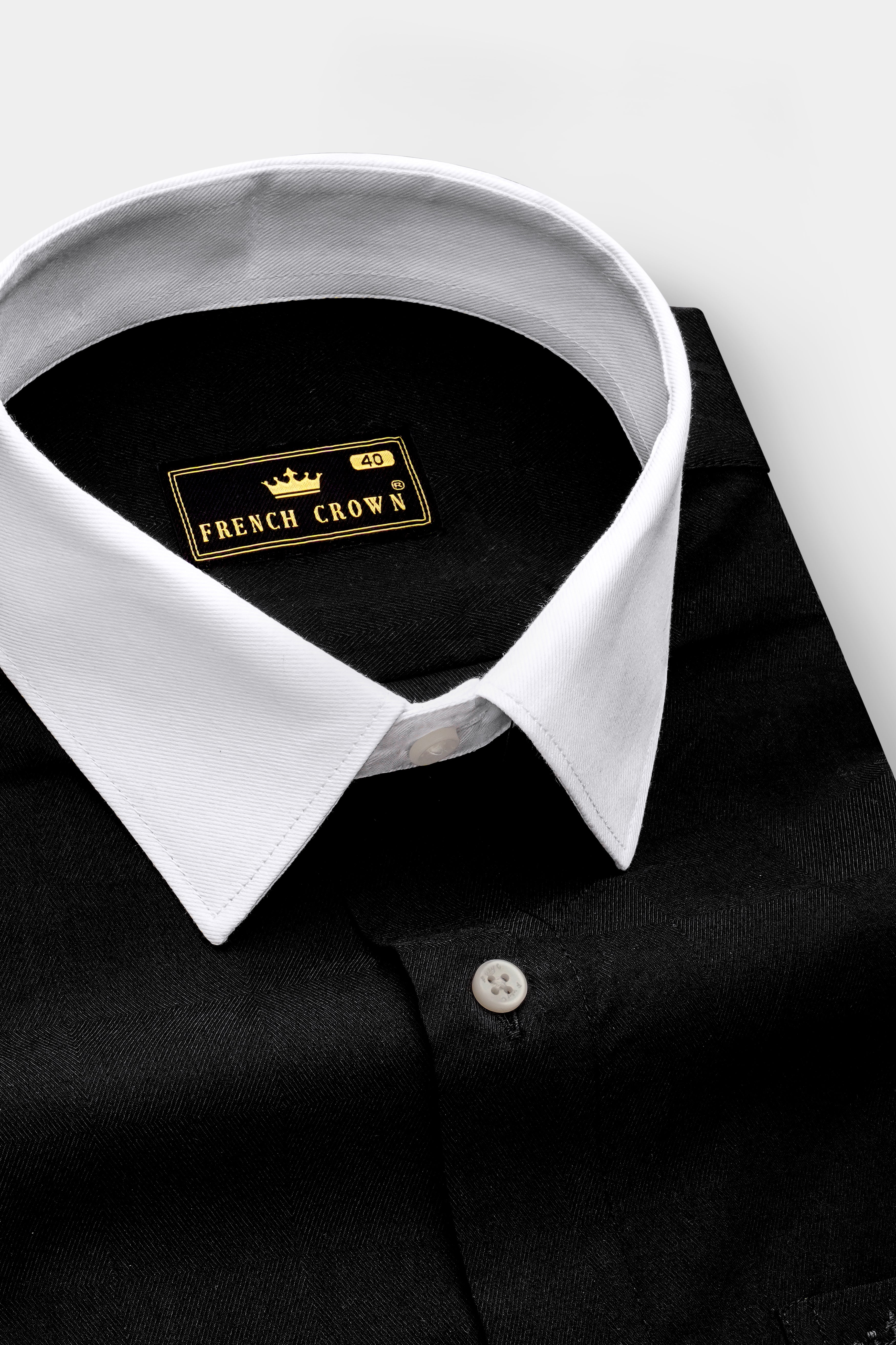 Noircuff-Jade Black Twill Premium Cotton White Cuff Collar Dress Shirt