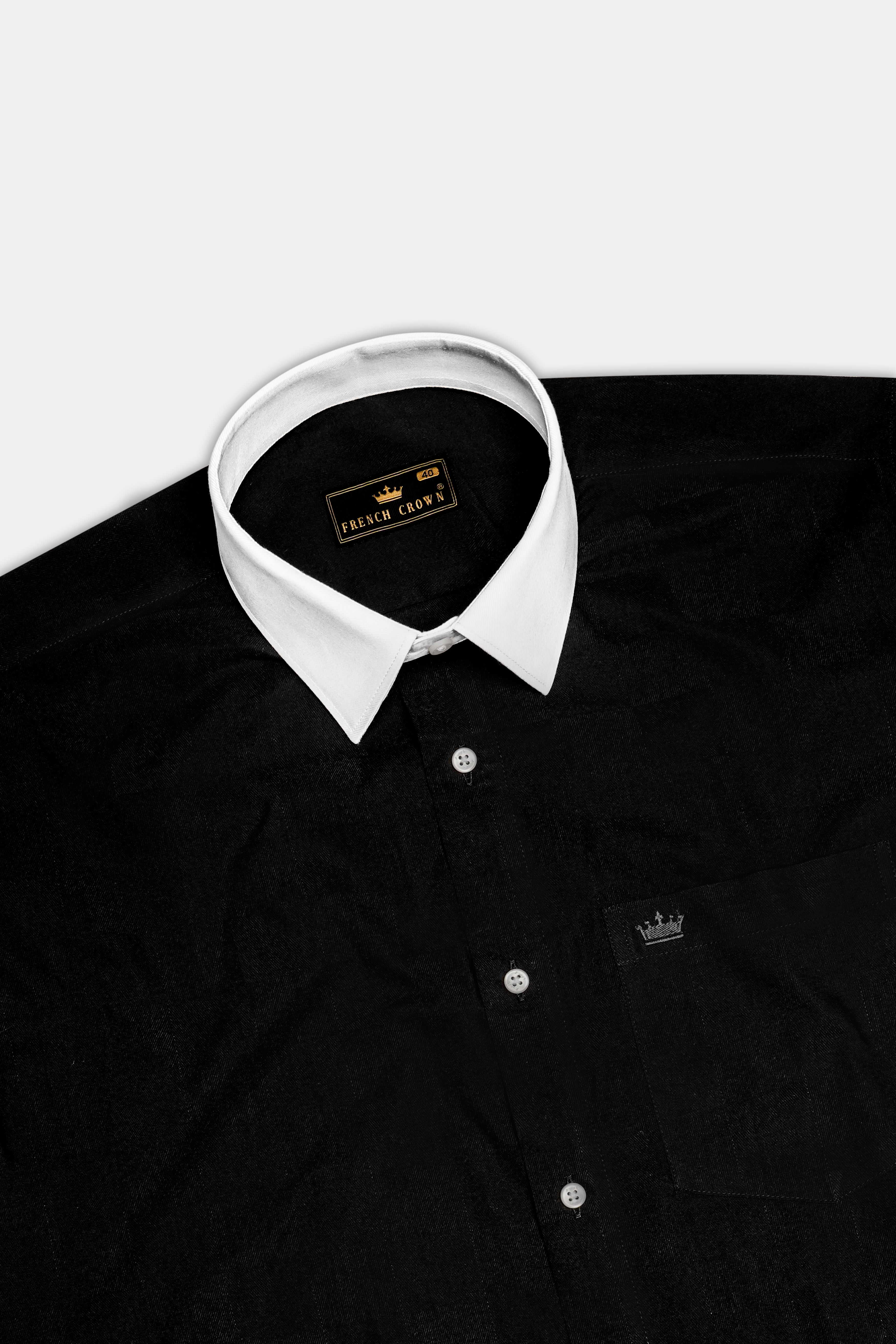 Noircuff-Jade Black Twill Premium Cotton White Cuff Collar Dress Shirt