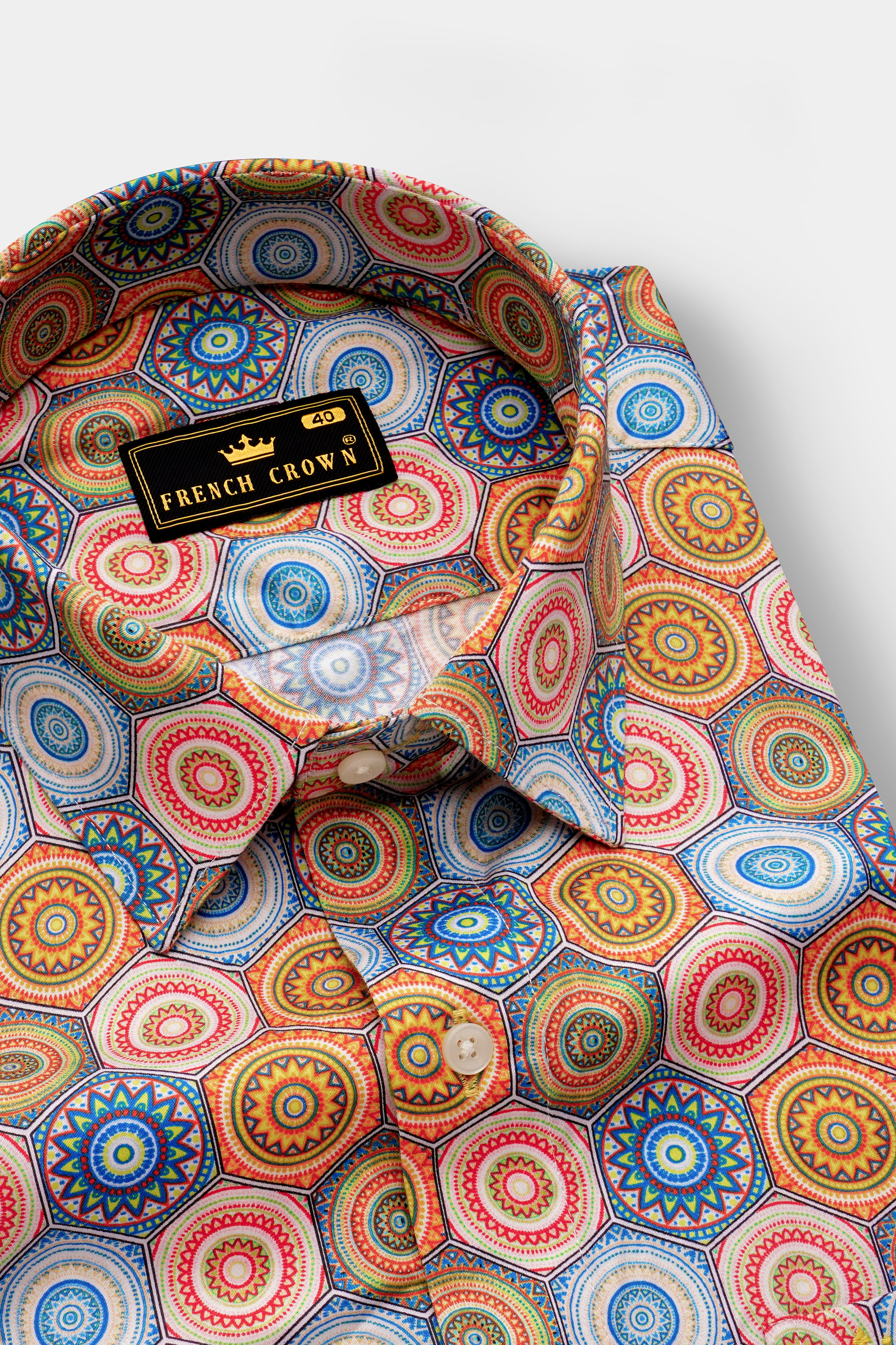 Zestonia-Ronchi Yellow And Picton Blue Multicolour Bohemian Printed Super Soft Premium Cotton Semi Formal Shirt