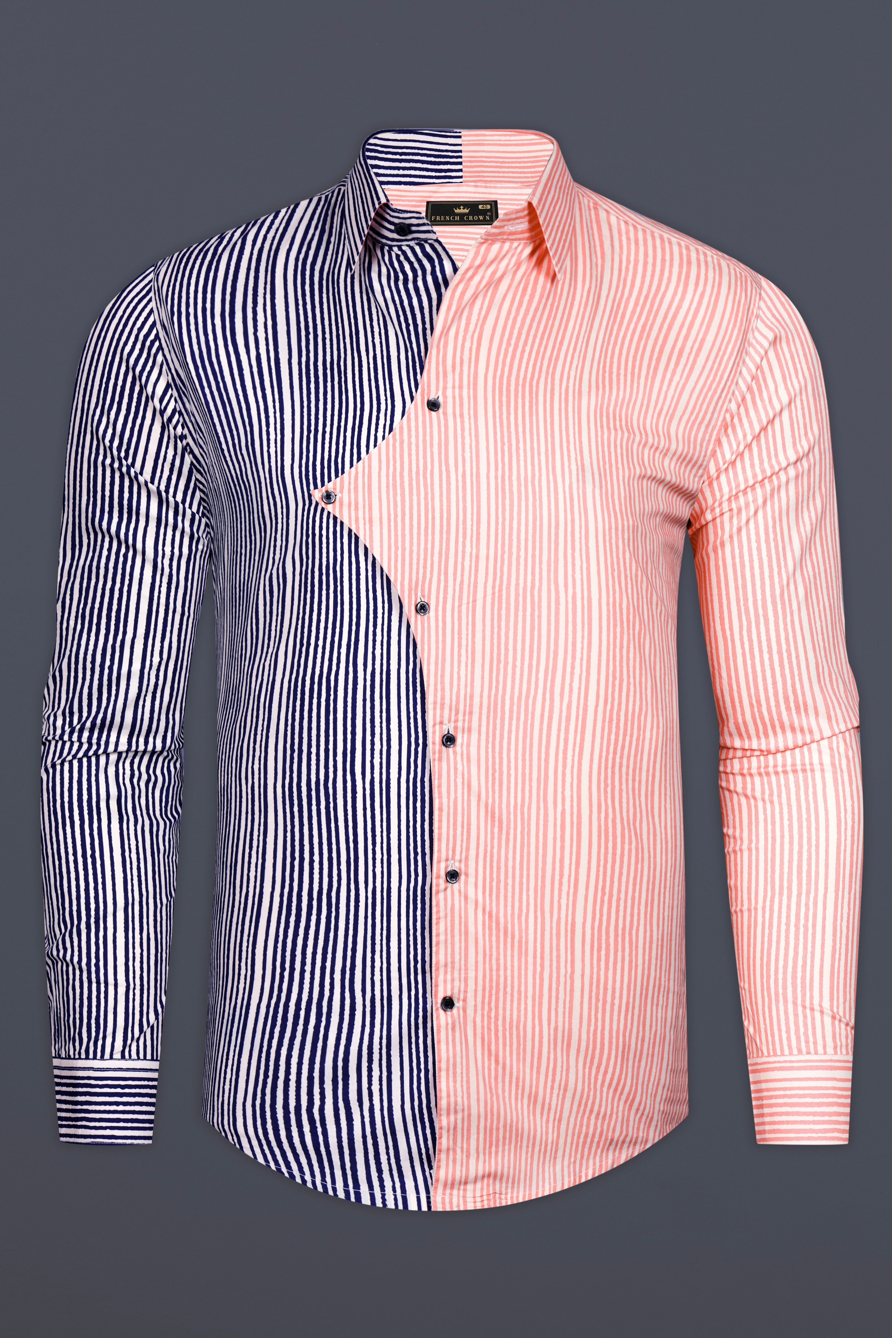 Bivalen-Biscay Blue And Mandys Pink Striped Subtle Sheen Super Soft Premium Cotton Designer Casual Shirt