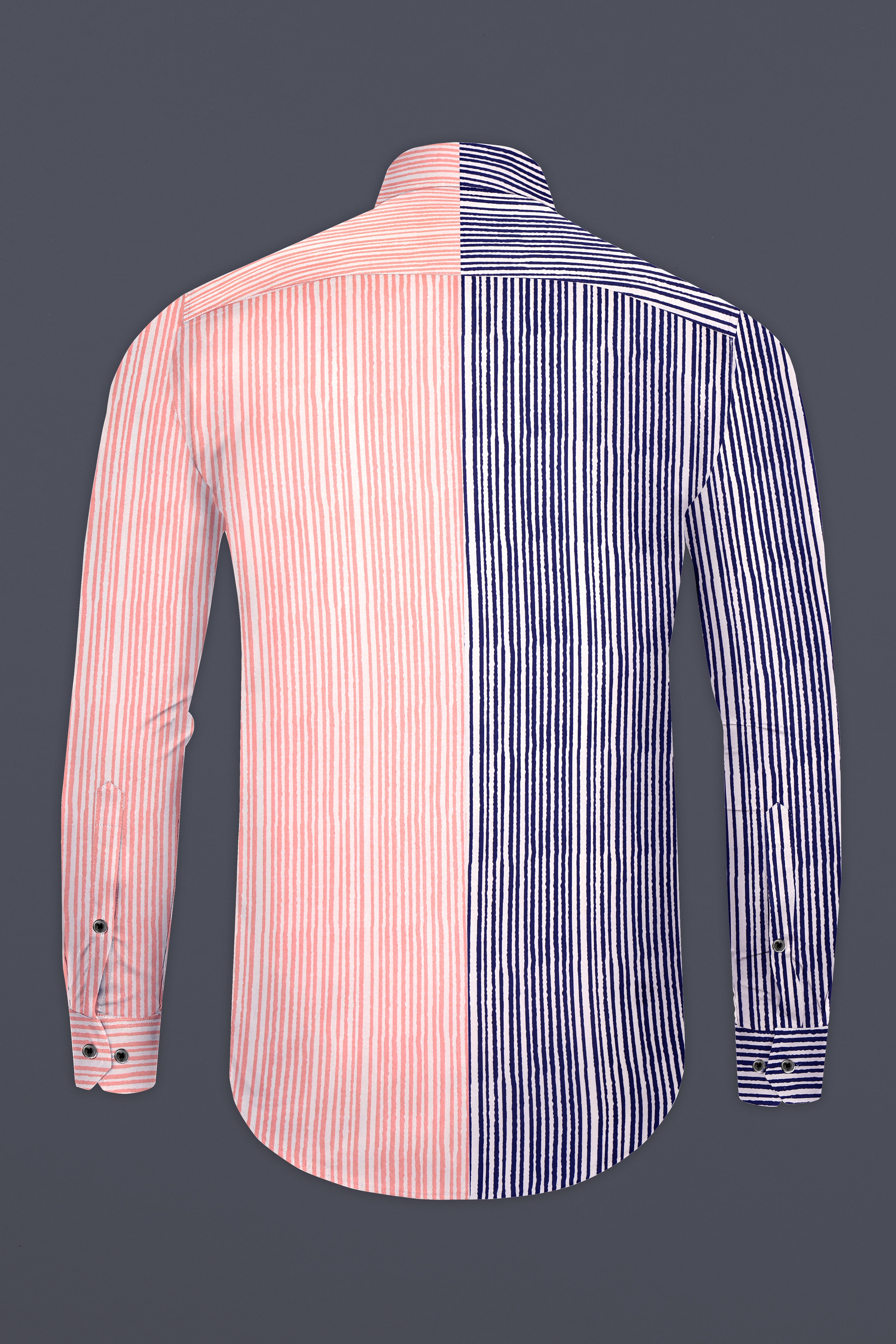 Bivalen-Biscay Blue And Mandys Pink Striped Subtle Sheen Super Soft Premium Cotton Designer Casual Shirt
