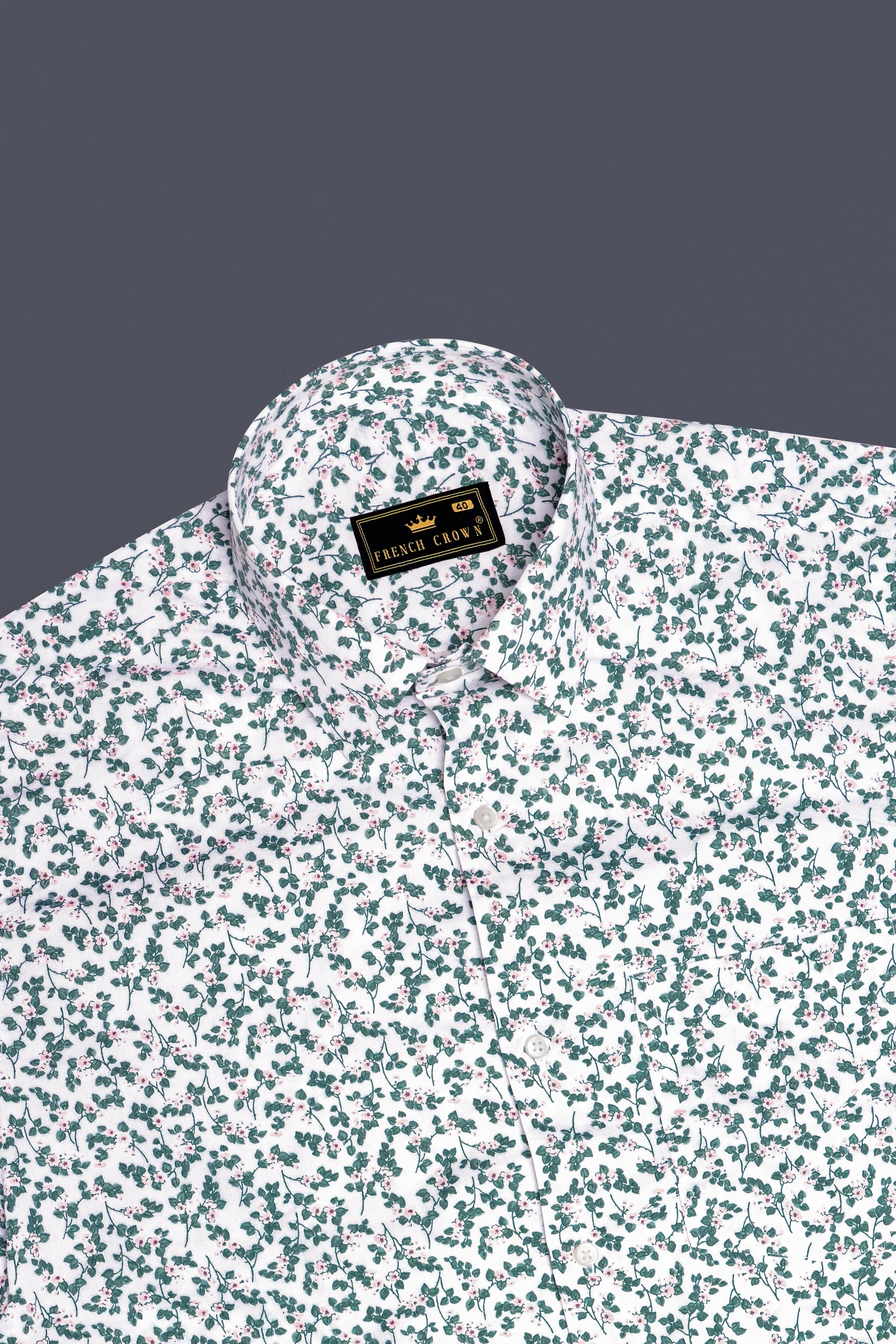 Virenza-Bright White With Spectra Green Ditsy Printed Super Soft Premium Cotton Semi Formal Shirt