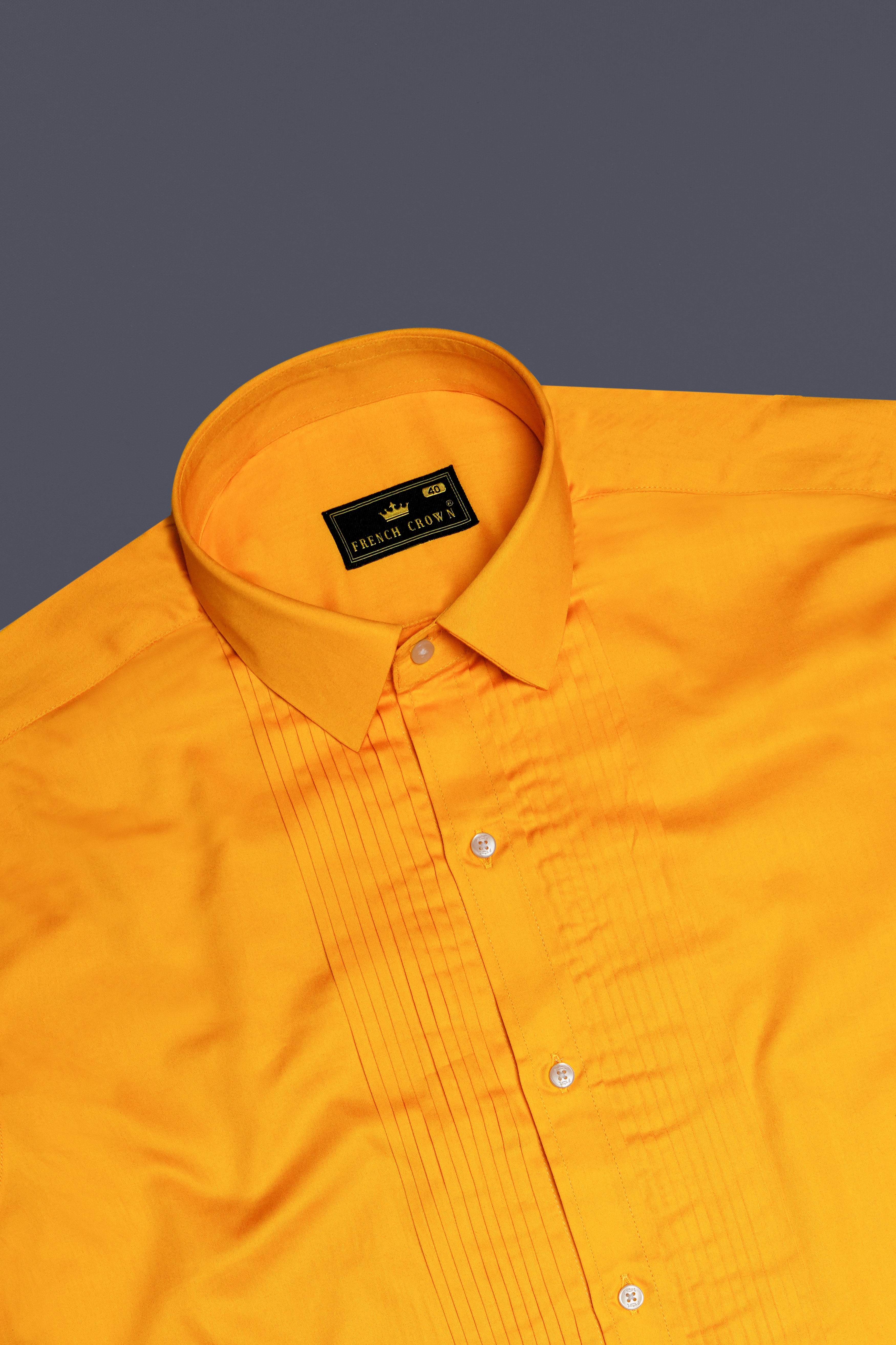 Zestine-Squash Yellow Subtle Sheen Super Soft Premium Cotton Dress Tuxedo Shirt