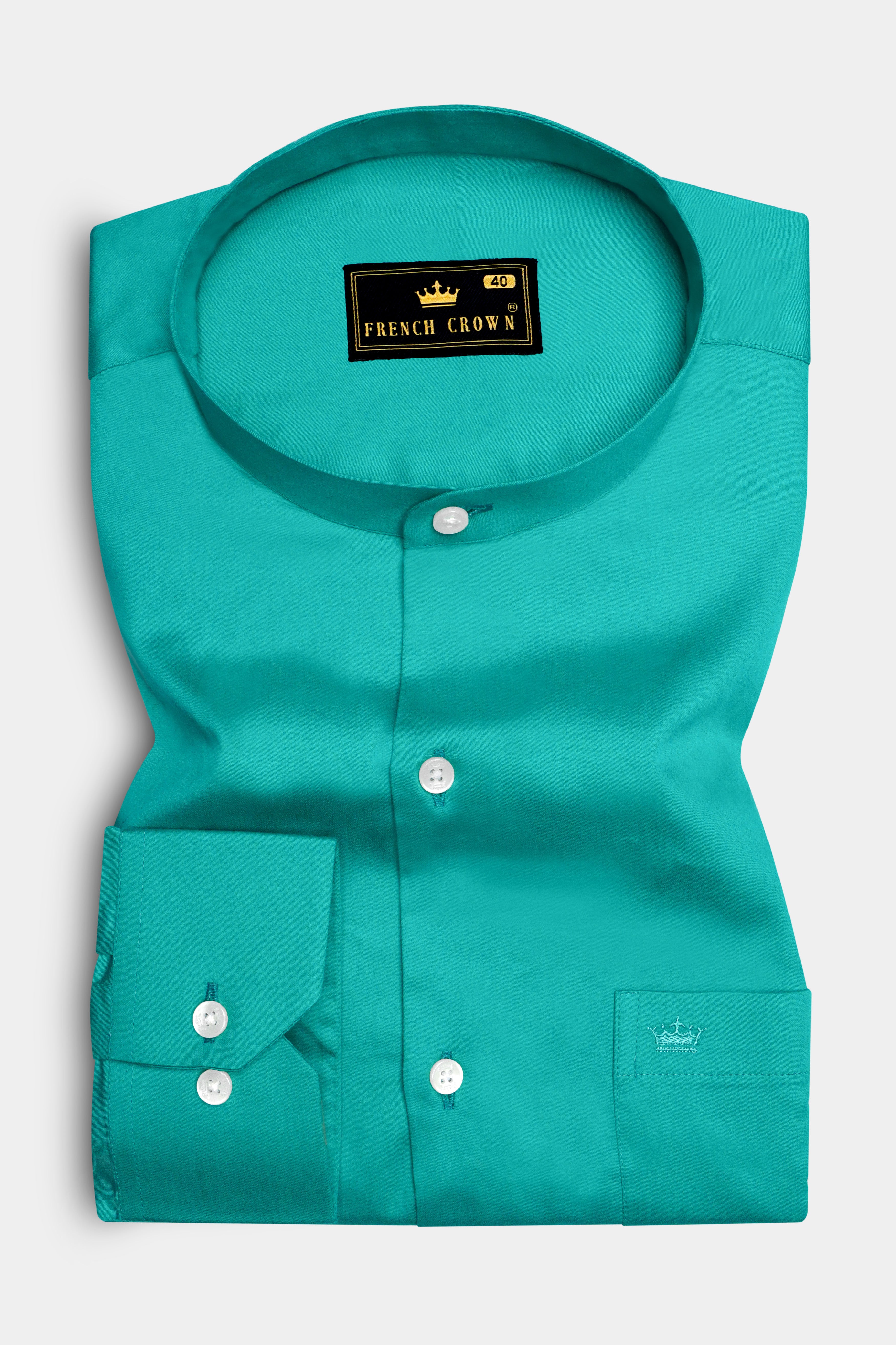 Royalin-Persian Blue Subtle Sheen Super Soft Premium Cotton Casual Mandarin Shirt