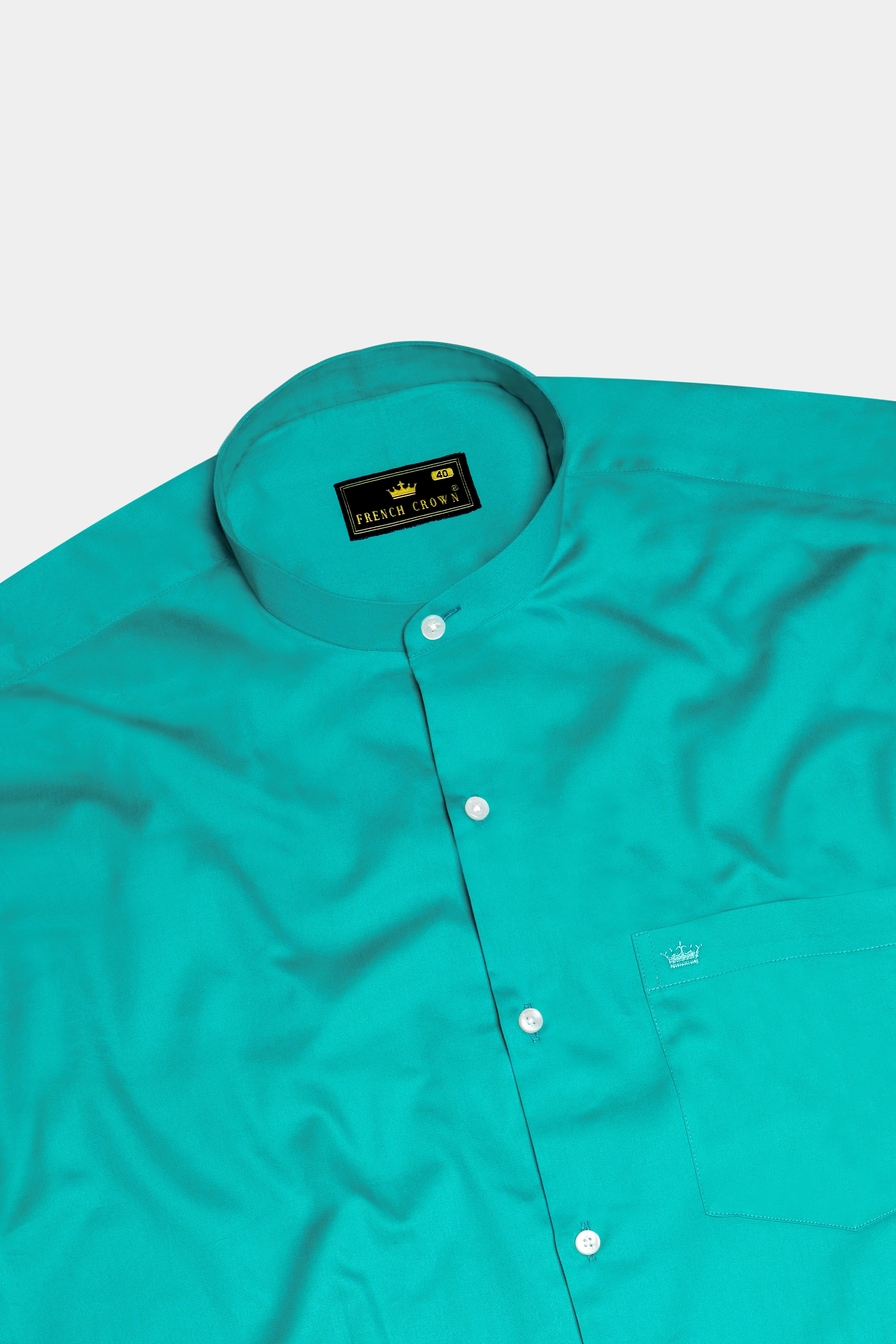 Royalin-Persian Blue Subtle Sheen Super Soft Premium Cotton Casual Mandarin Shirt