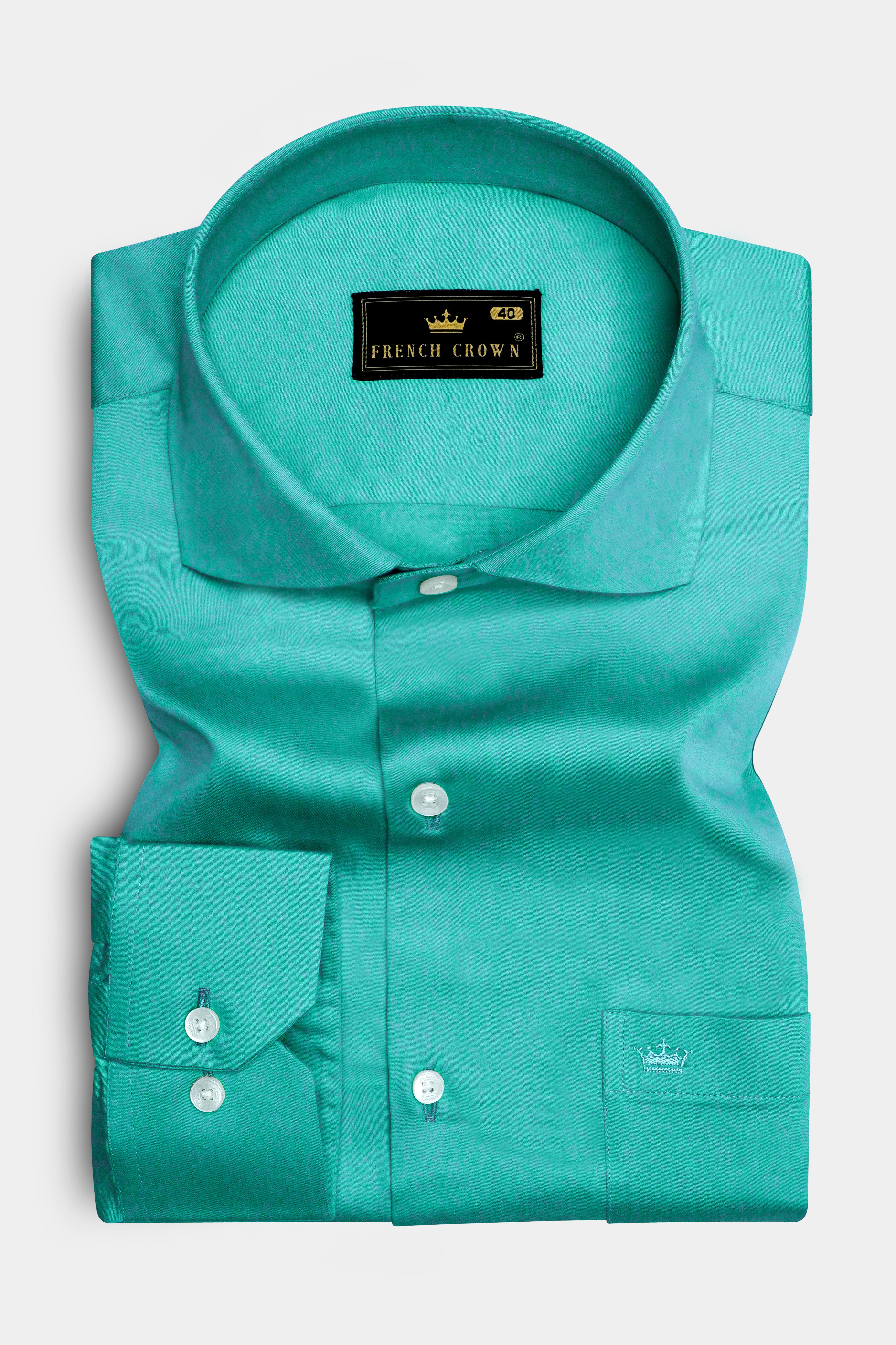 Royalin-Persian Blue Subtle Sheen Super Soft Premium Cotton Cut Away Collar Dress Shirt