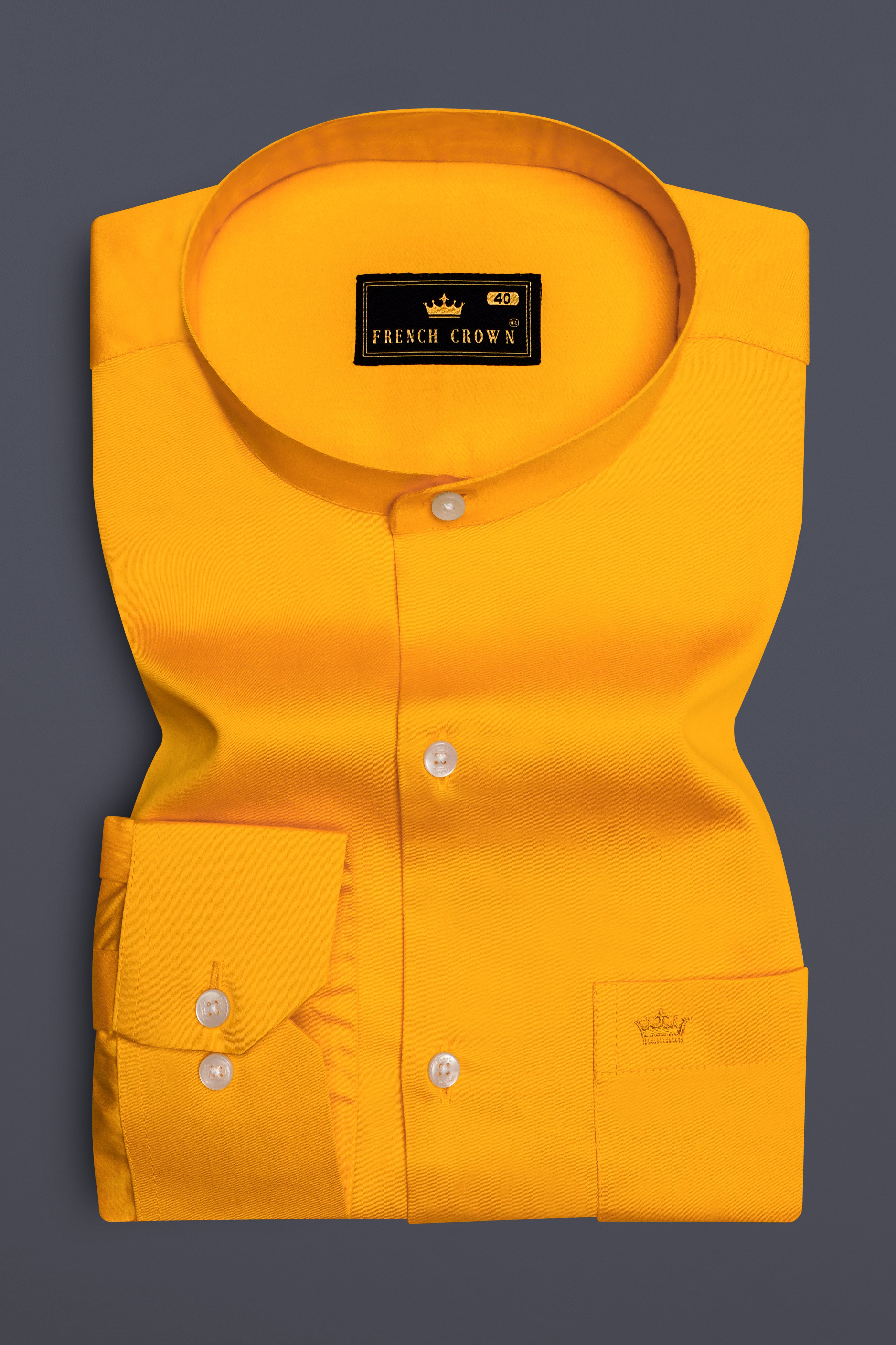 Zestine-Squash Yellow Subtle Sheen Super Soft Premium Cotton Casual Mandarin Shirt