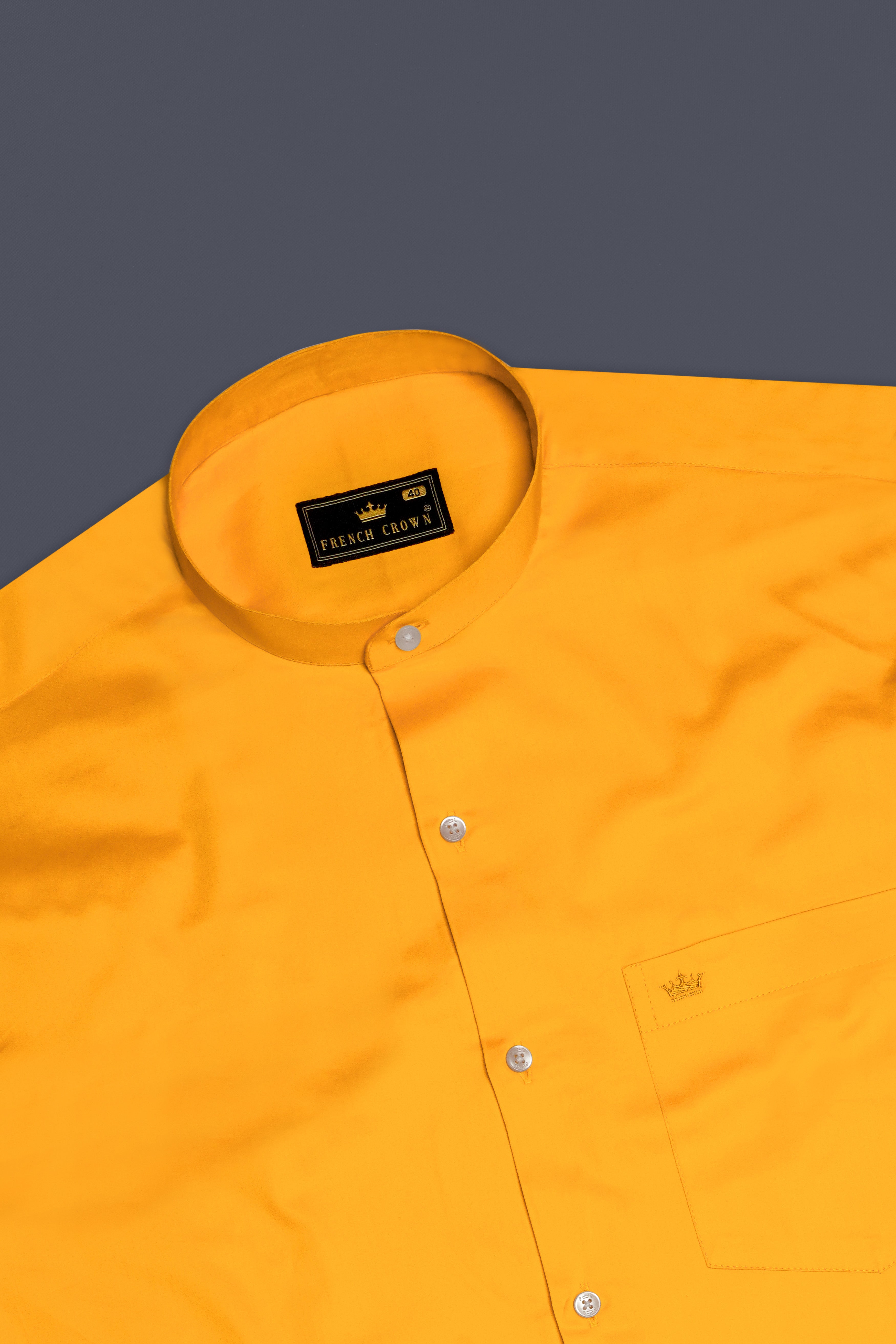 Zestine-Squash Yellow Subtle Sheen Super Soft Premium Cotton Casual Mandarin Shirt