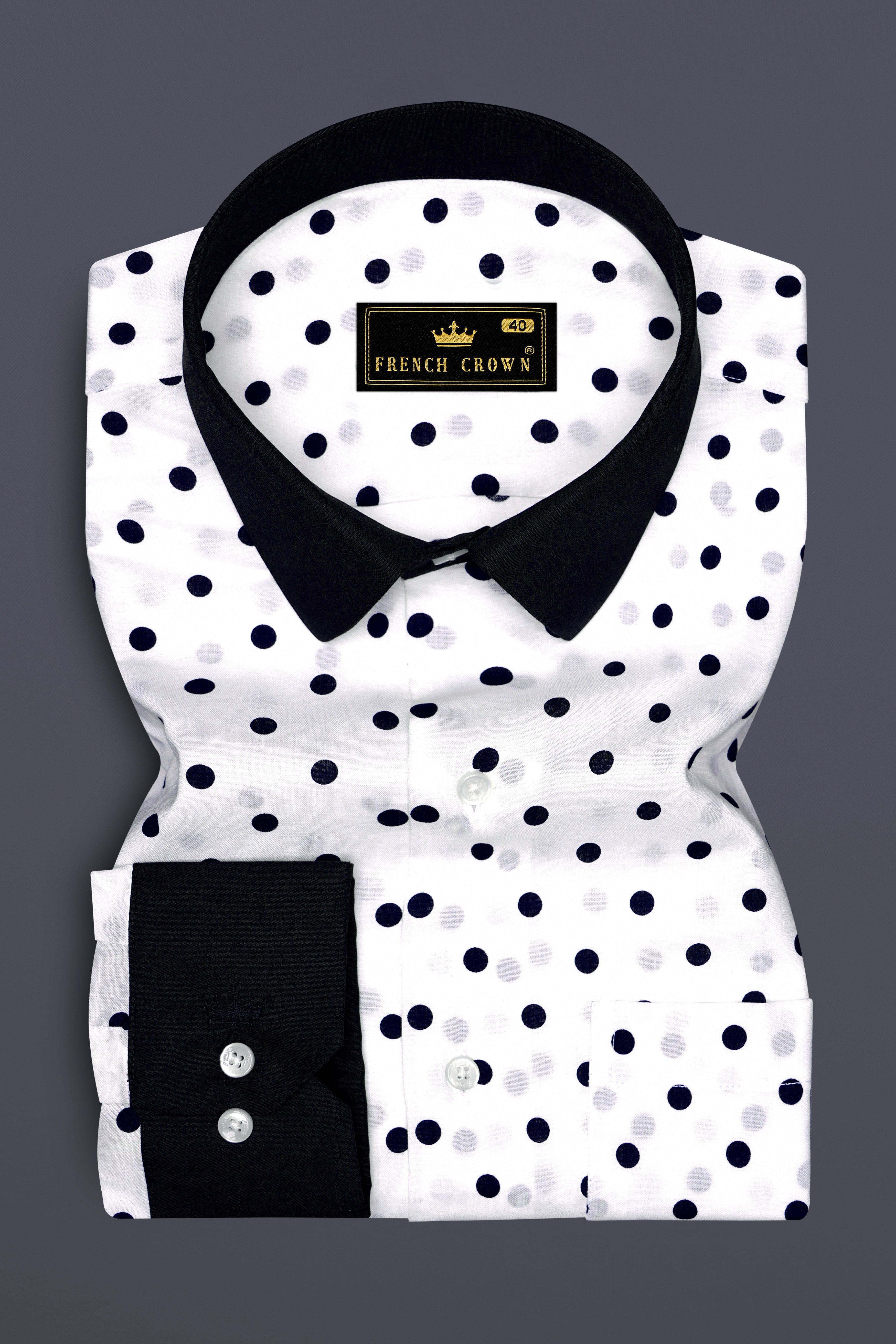 Spottic-Bright White And Jade Black Polka Dots Printed Super Soft Premium Cotton Semi Formal Shirt