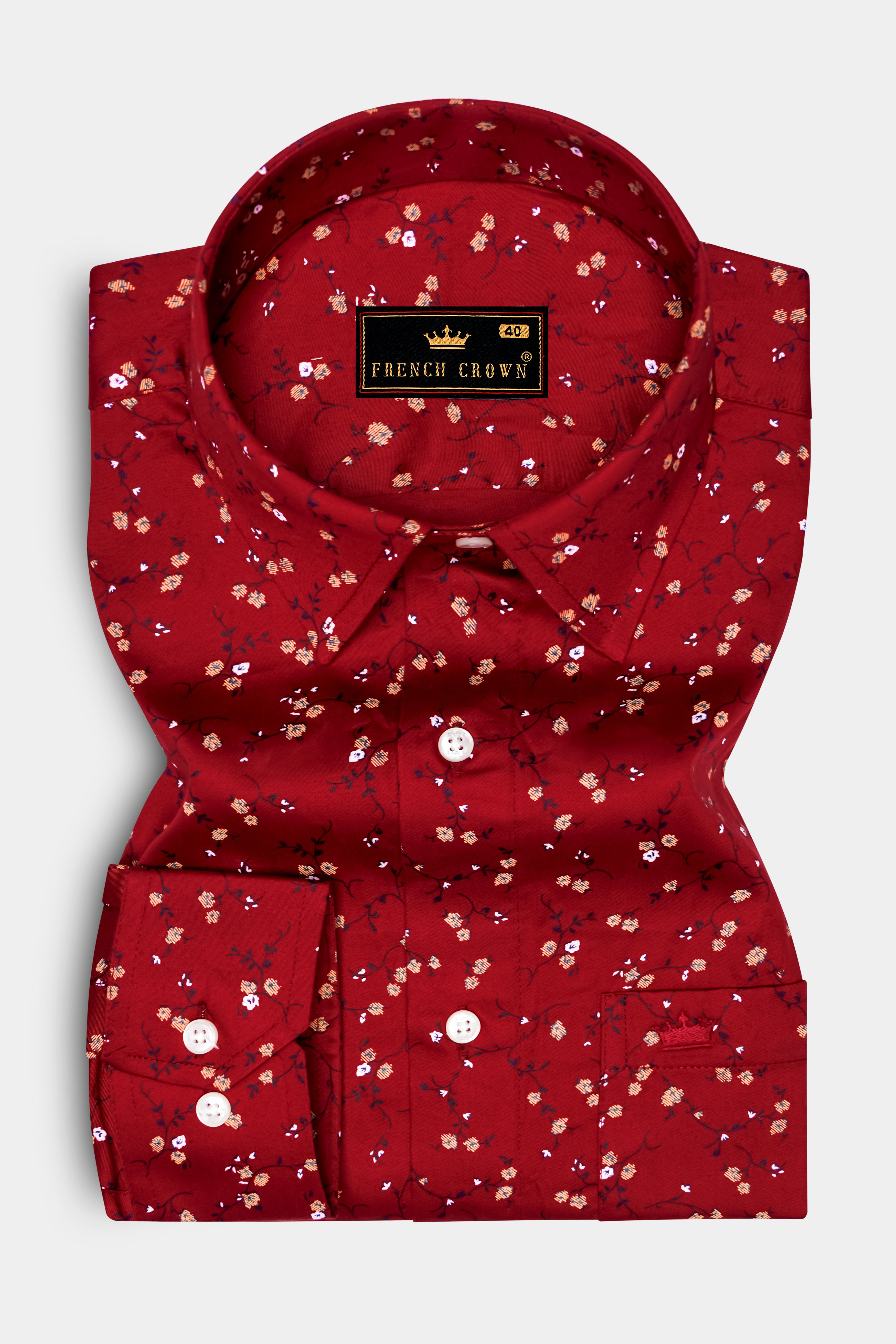 Scarzia-Merlot Red Printed Subtle Sheen Super Soft Premium Cotton Semi Formal Shirt