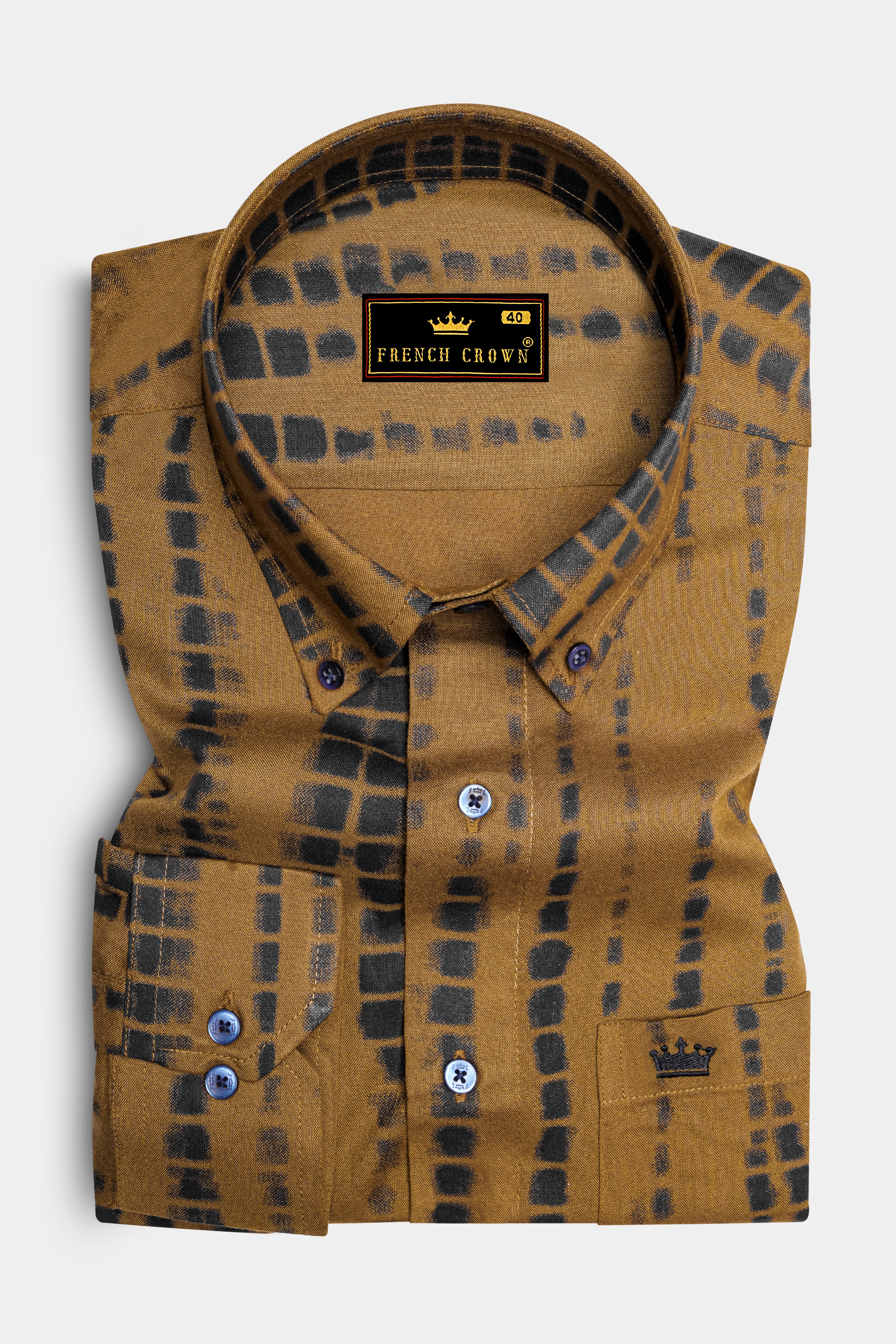 Muzora-Muesli Brown Printed Super Soft Tencel Casual Shirt