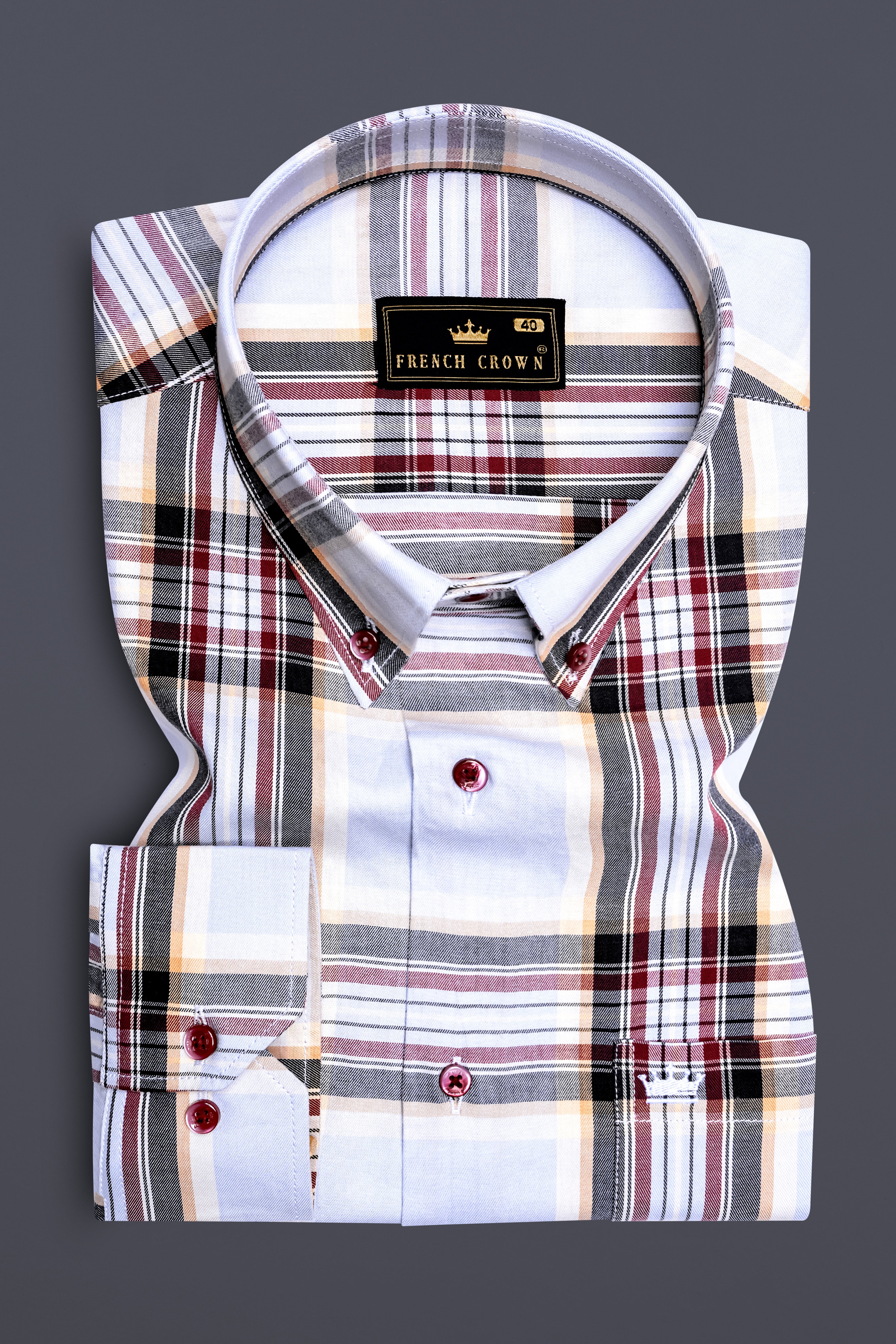 Rustair-Heather Gray And Paprika Red Plaid Twill Premium Cotton Semi Formal Shirt