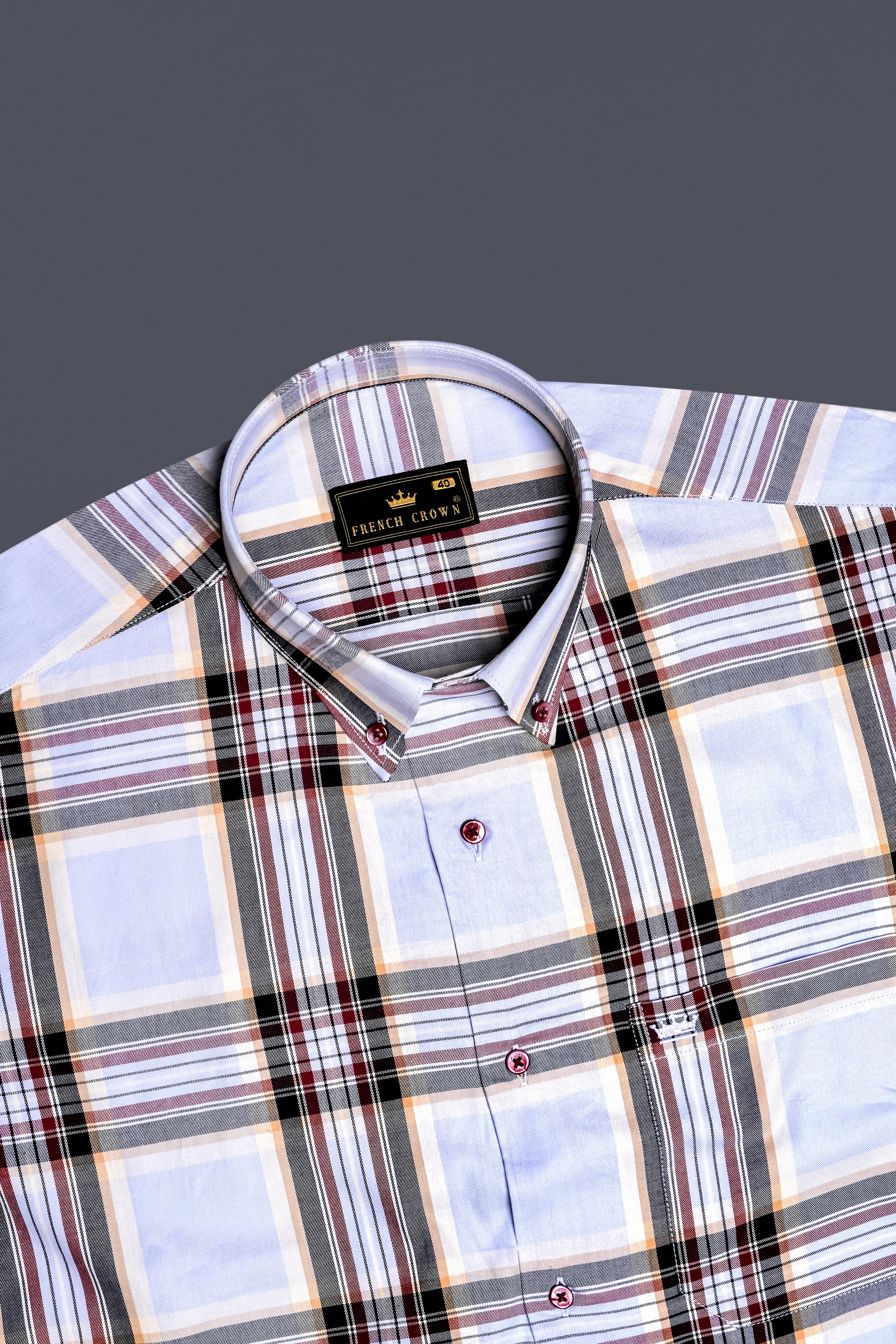 Rustair-Heather Gray And Paprika Red Plaid Twill Premium Cotton Semi Formal Shirt
