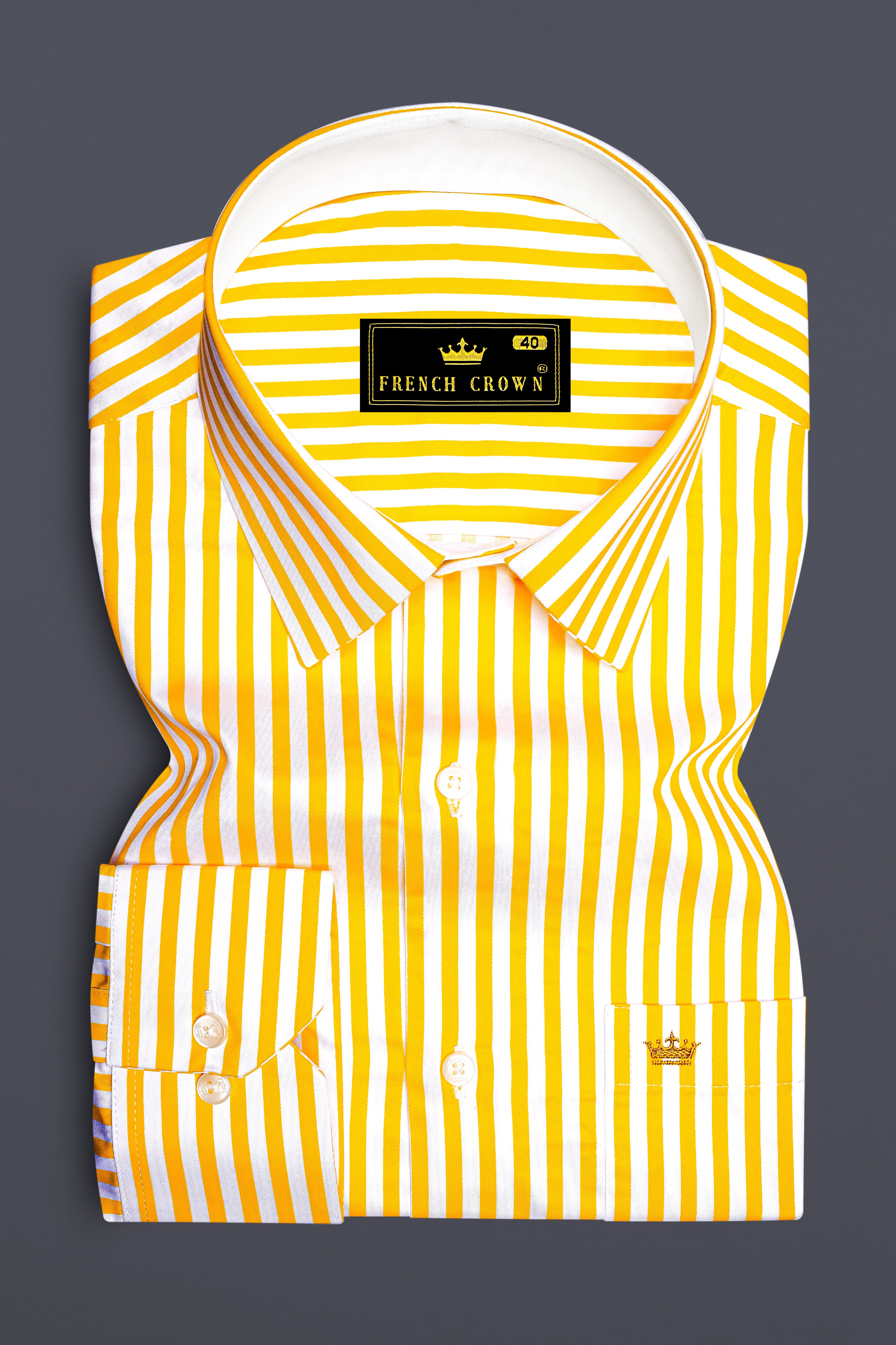 Aurisel-Koromiko Yellow And Bright White Striped Super Soft Premium Cotton Dress Shirt
