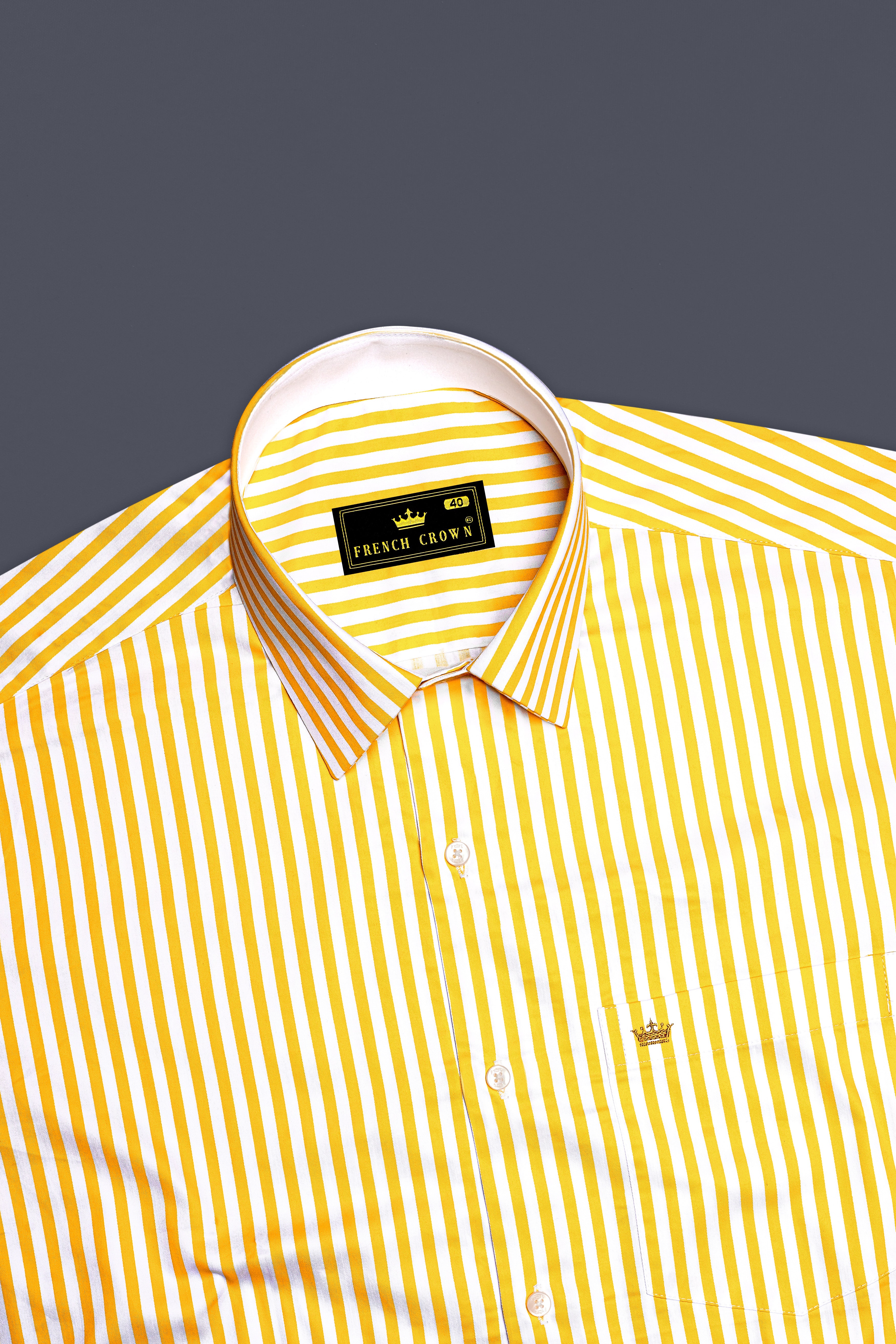 Aurisel-Koromiko Yellow And Bright White Striped Super Soft Premium Cotton Dress Shirt