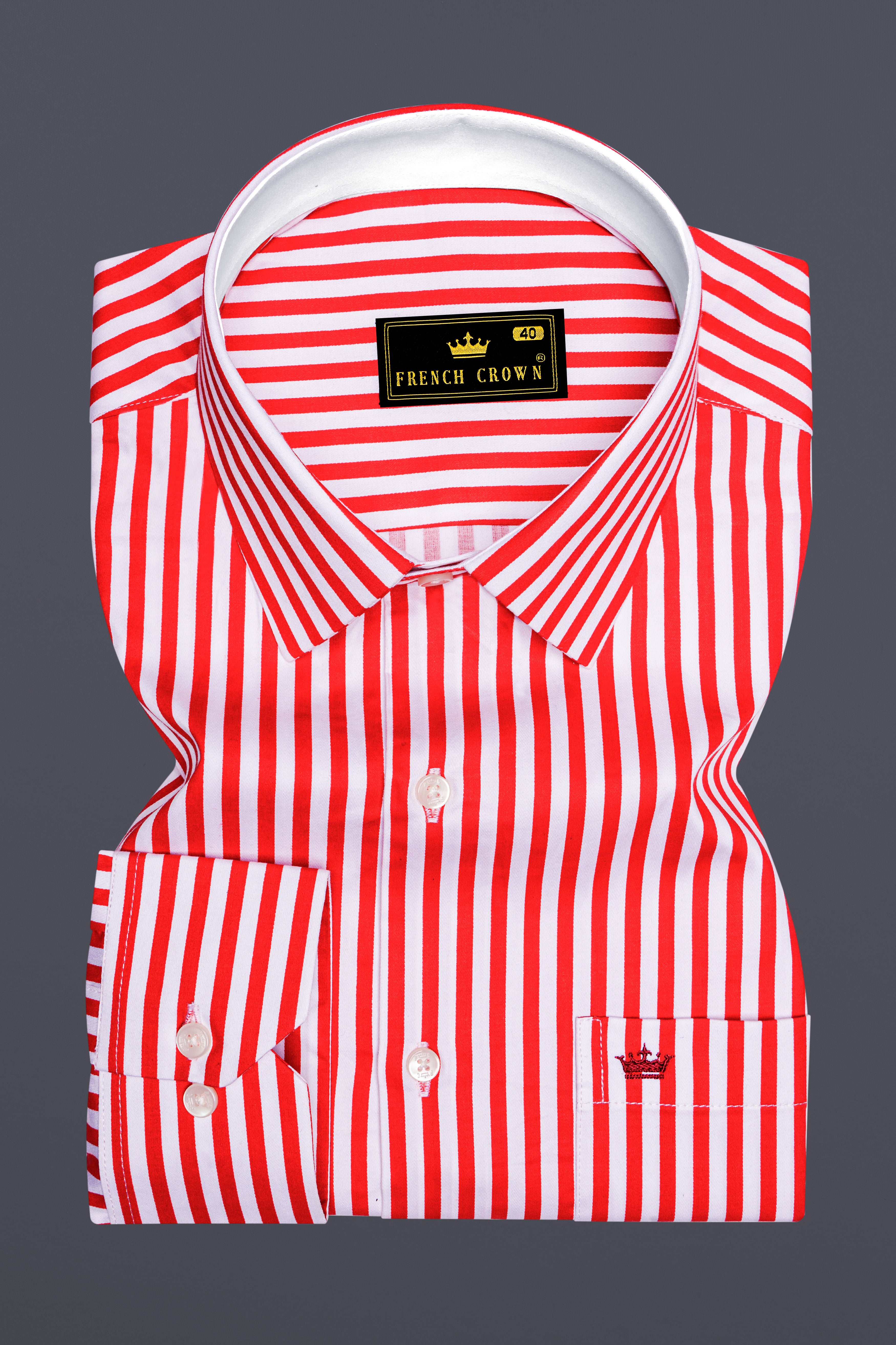 Cuffire-Milano Red And Bright White Striped Super Soft Premium Cotton Dress Shirt