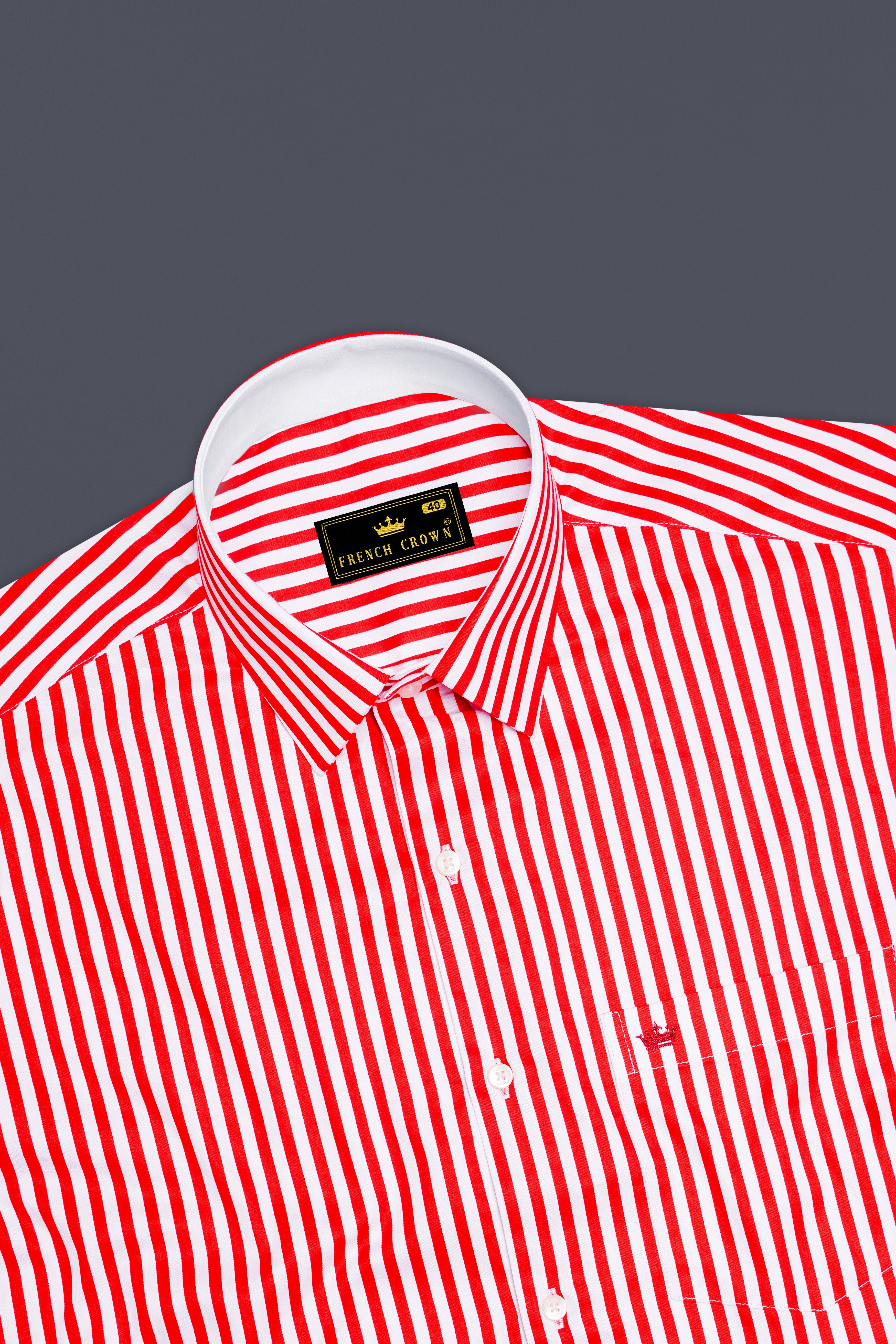 Cuffire-Milano Red And Bright White Striped Super Soft Premium Cotton Dress Shirt