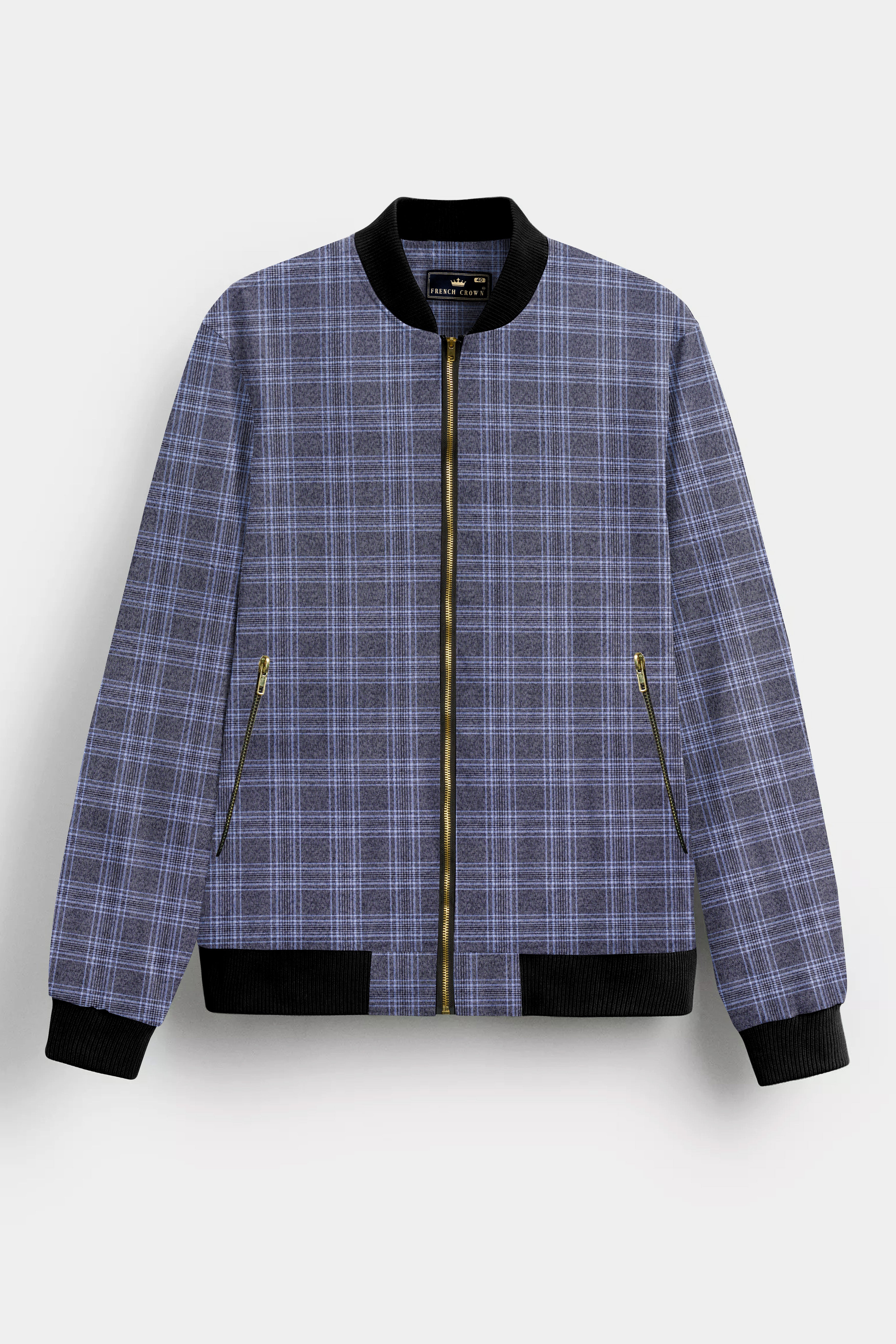 Casphin-Dolphin And Casper Blue Plaid Wool Rich Bomber Jacket
