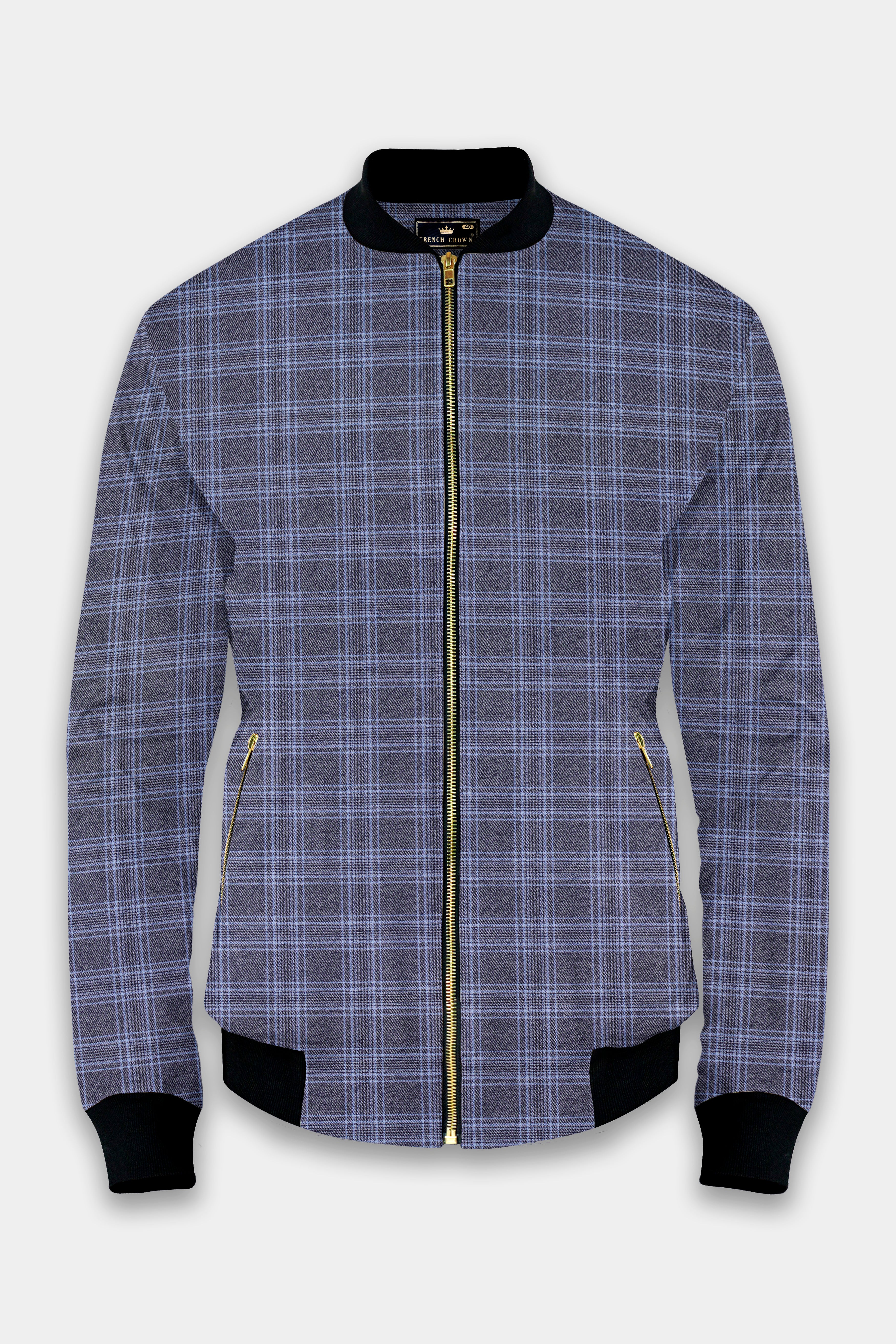 Casphin-Dolphin And Casper Blue Plaid Wool Rich Bomber Jacket