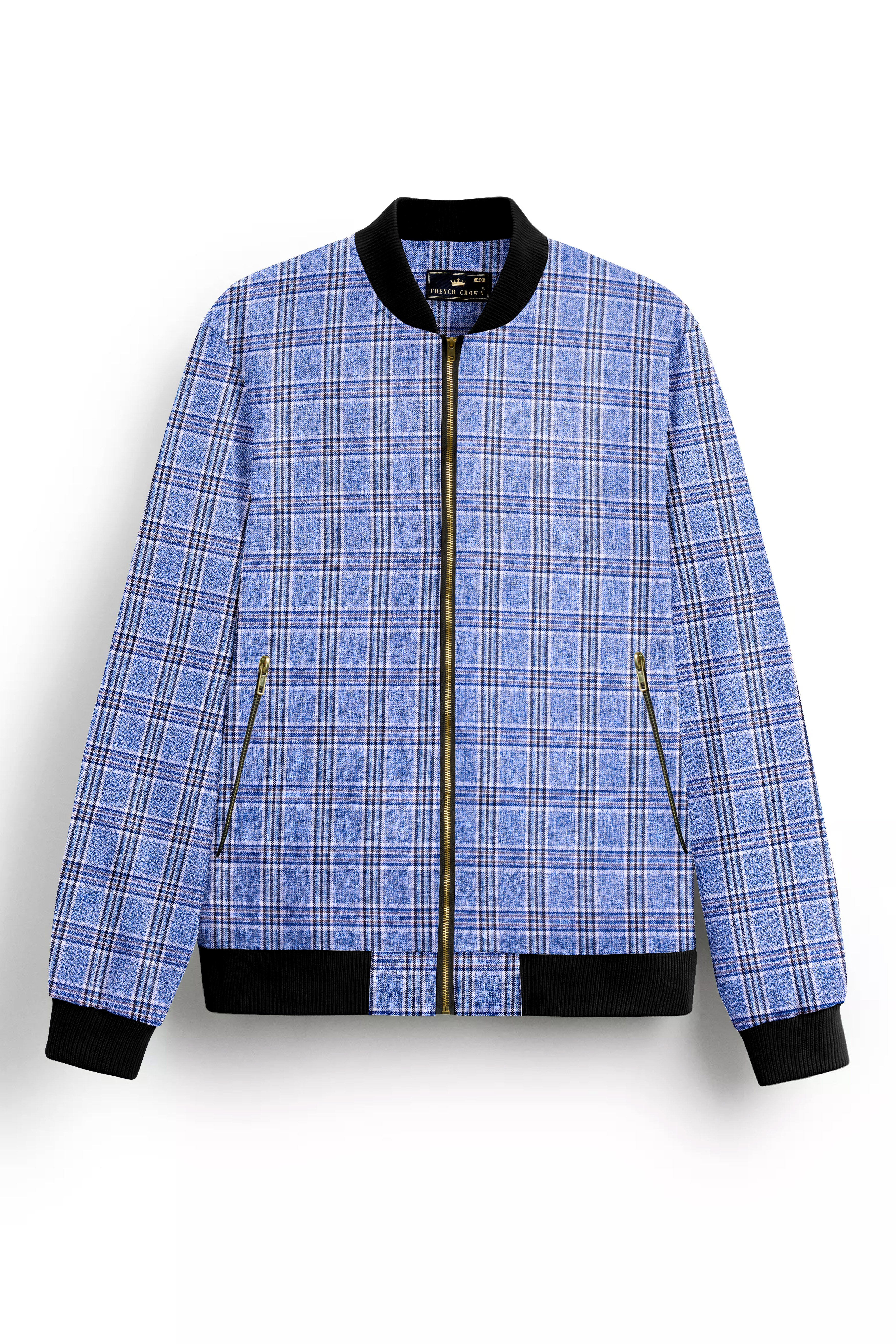 Ceriste-Bayoux Blue Plaid Wool Rich Bomber Jacket