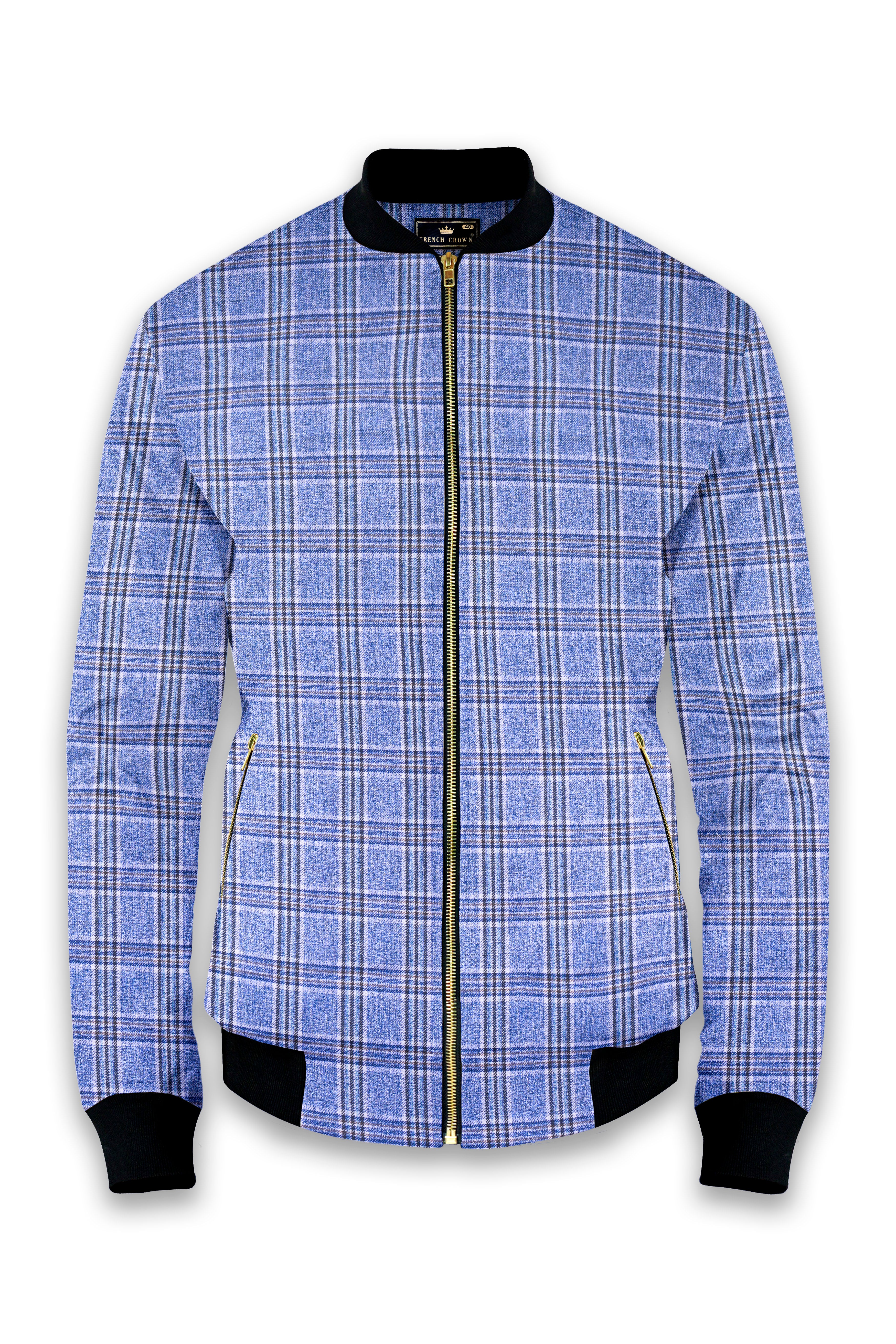 Ceriste-Bayoux Blue Plaid Wool Rich Bomber Jacket