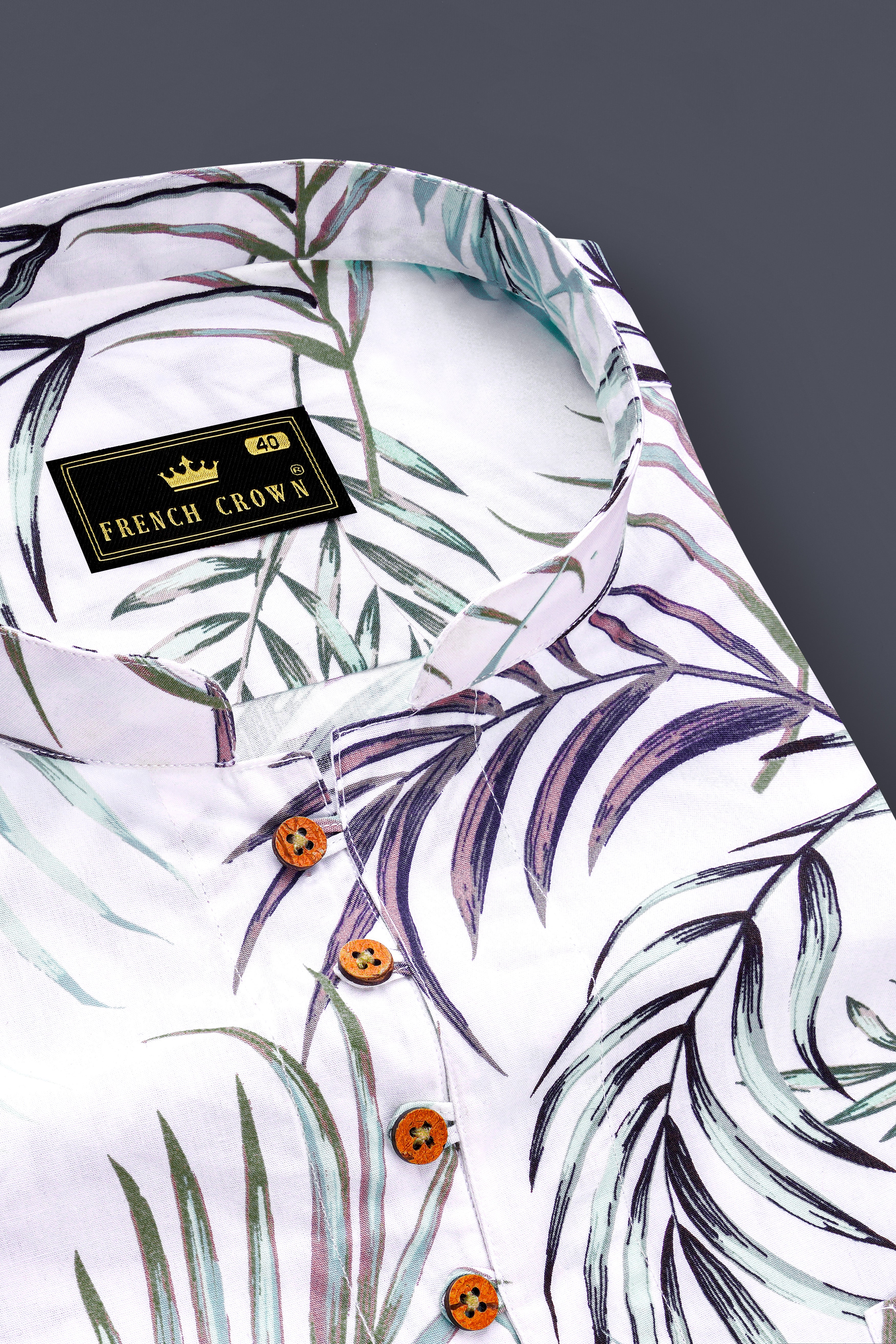 Verdilo-Bright White Multicolour Leaves Printed Super Soft Premium Cotton Casual Kurta Shirt