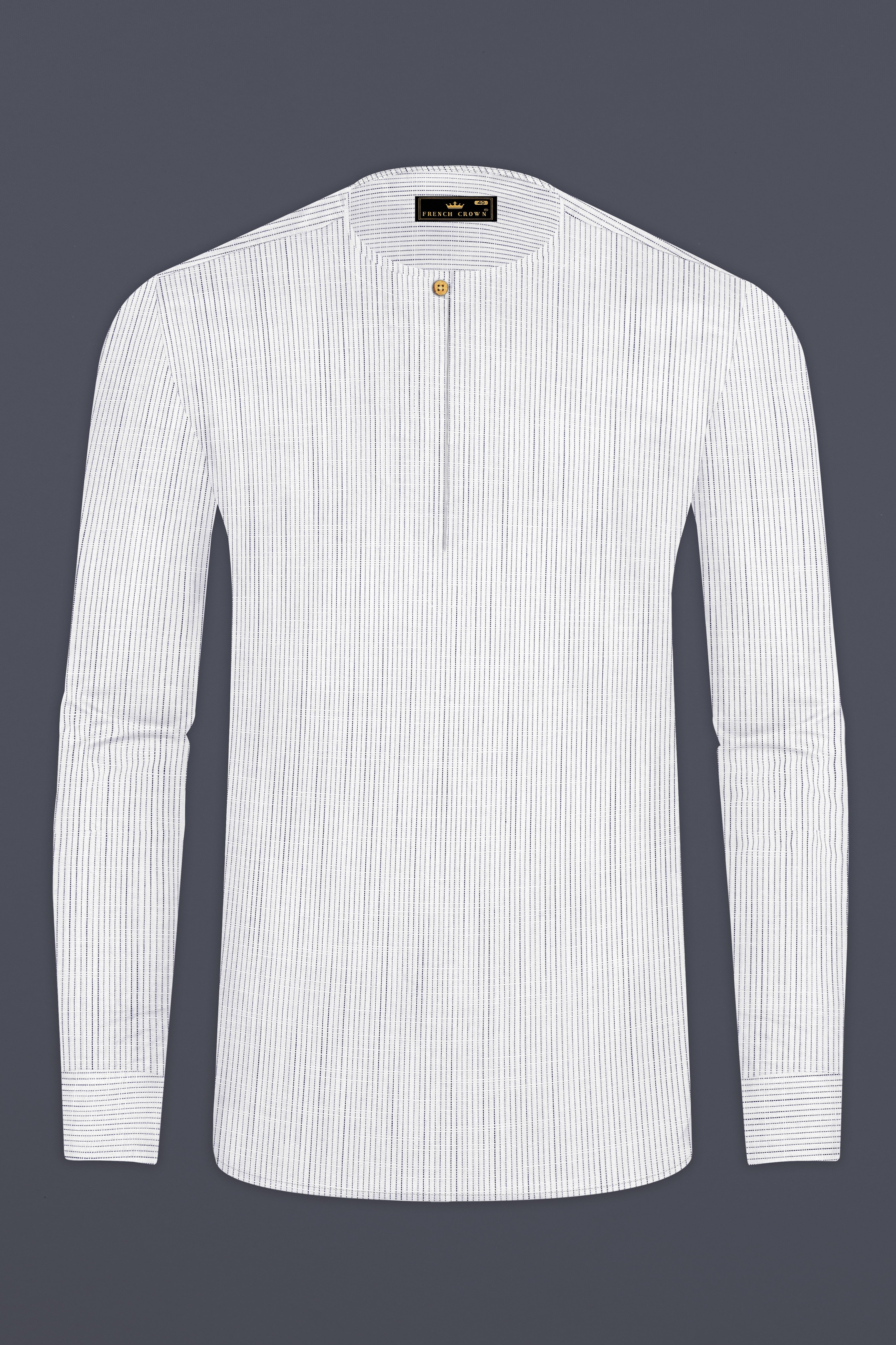 Vellure-Amour Gray Striped Dobby Textured Premium Giza Cotton Designer Casual Shirt