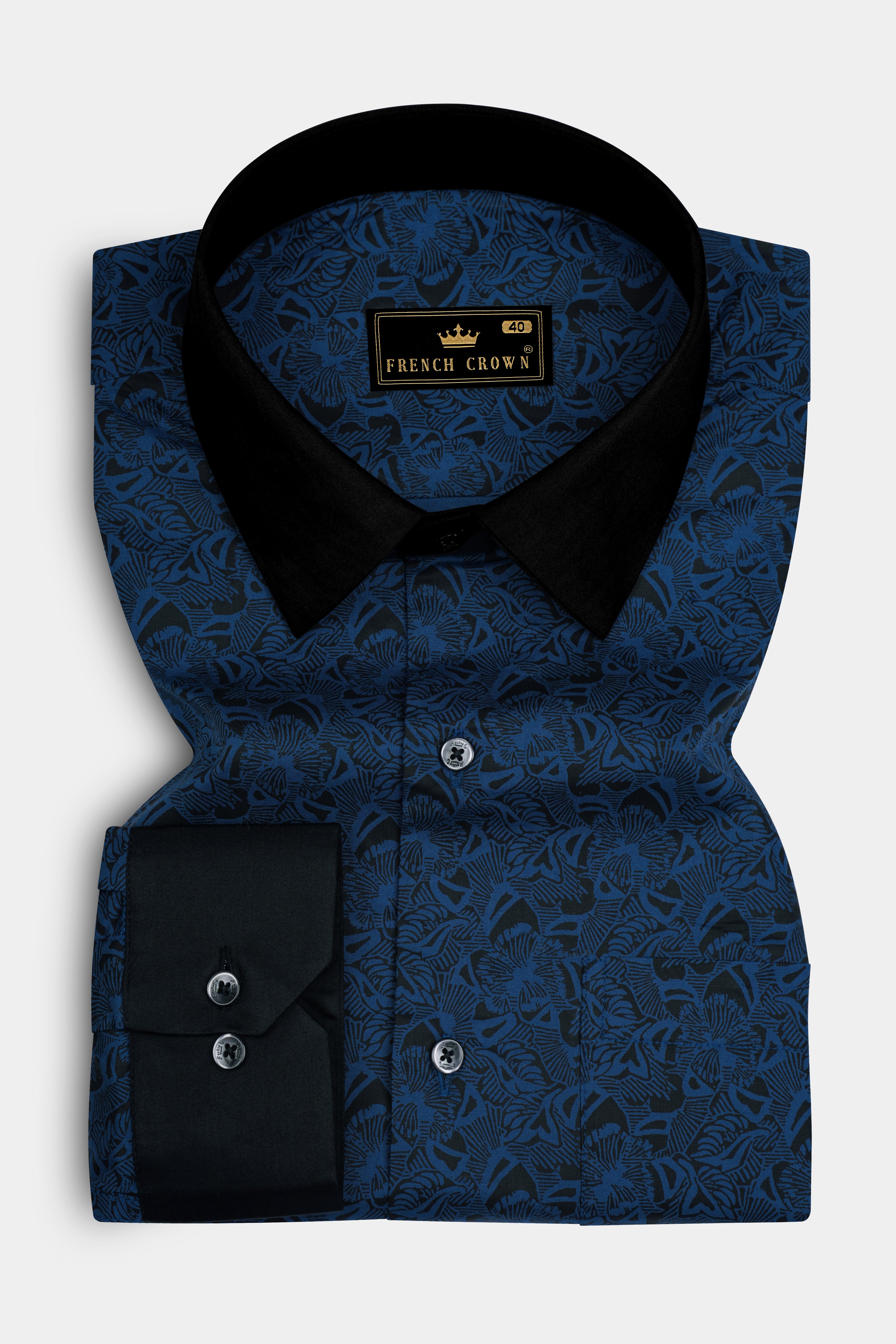 Azorine-Astronaut Blue Floral Printed Subtle Sheen Super Soft Premium Cotton Semi Formal Shirt