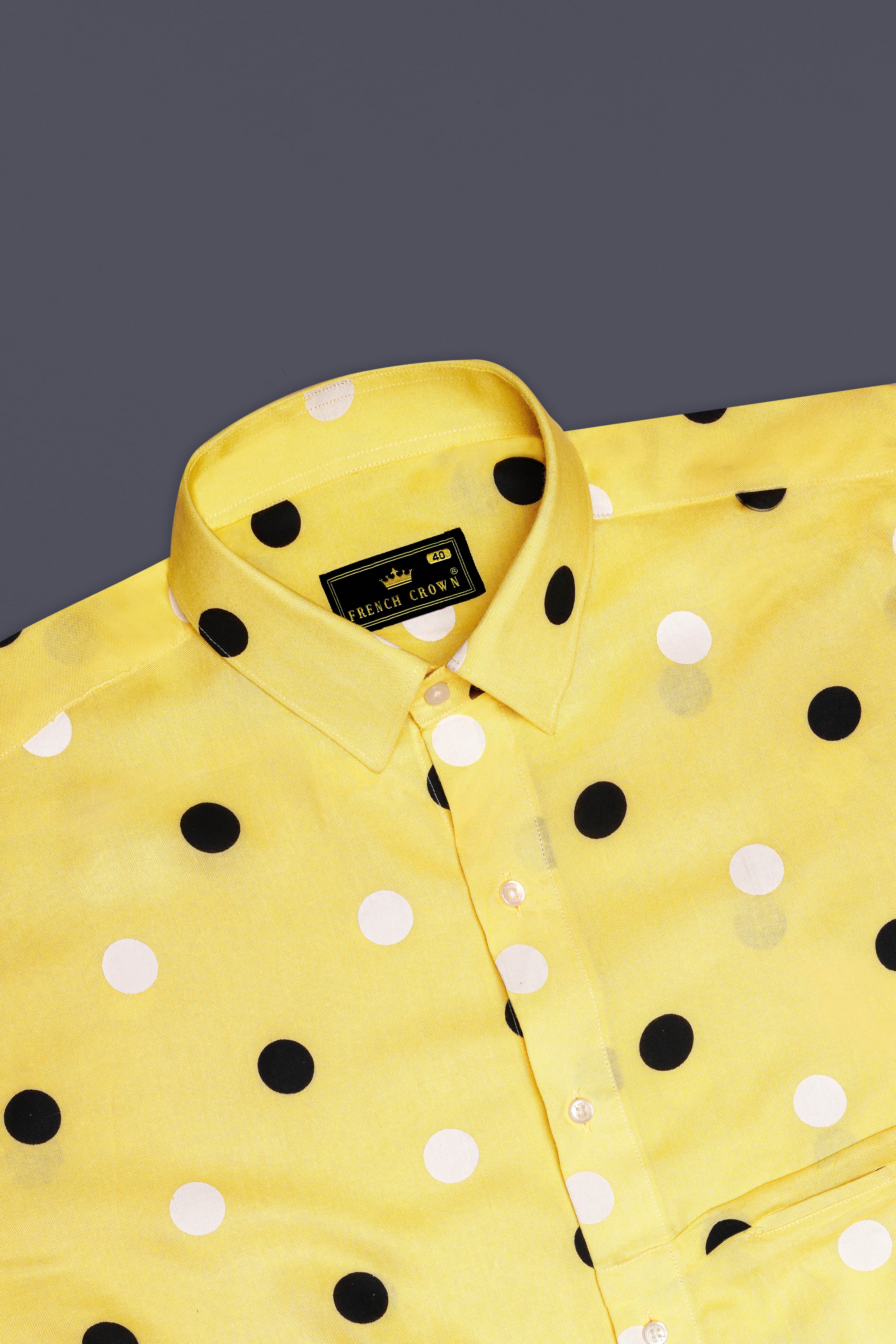 Mellowa-Jasmine Yellow Polka Dots Printed Super Soft Tencel Designer Casual Shirt