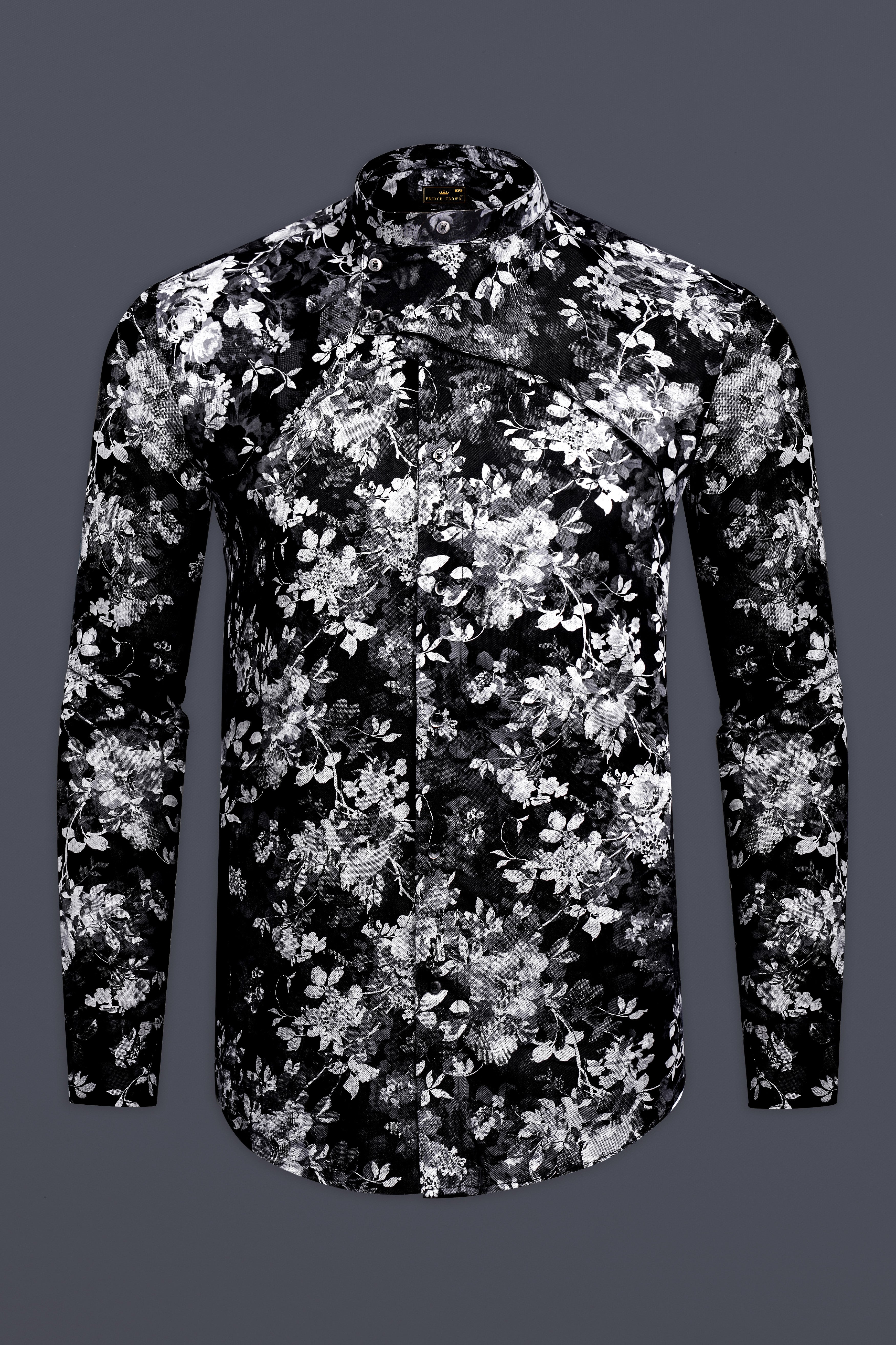 Florentine-Jade Black Floral Printed Subtle Sheen Super Soft Premium Cotton Casual Designer Shirt