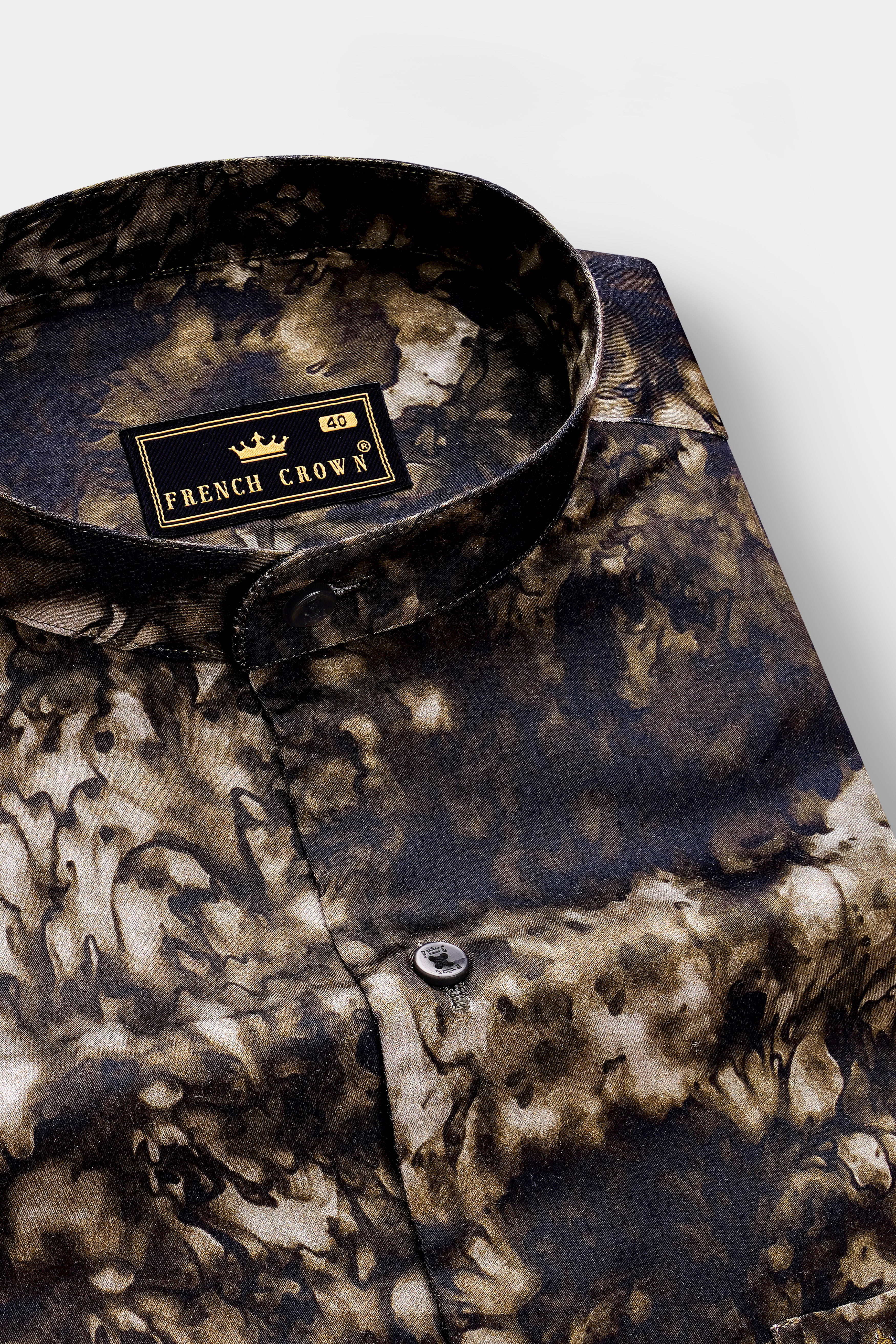 Ristretto-Cafe Noir Brown Printed Subtle Sheen Super Soft Premium Cotton Casual Shirt