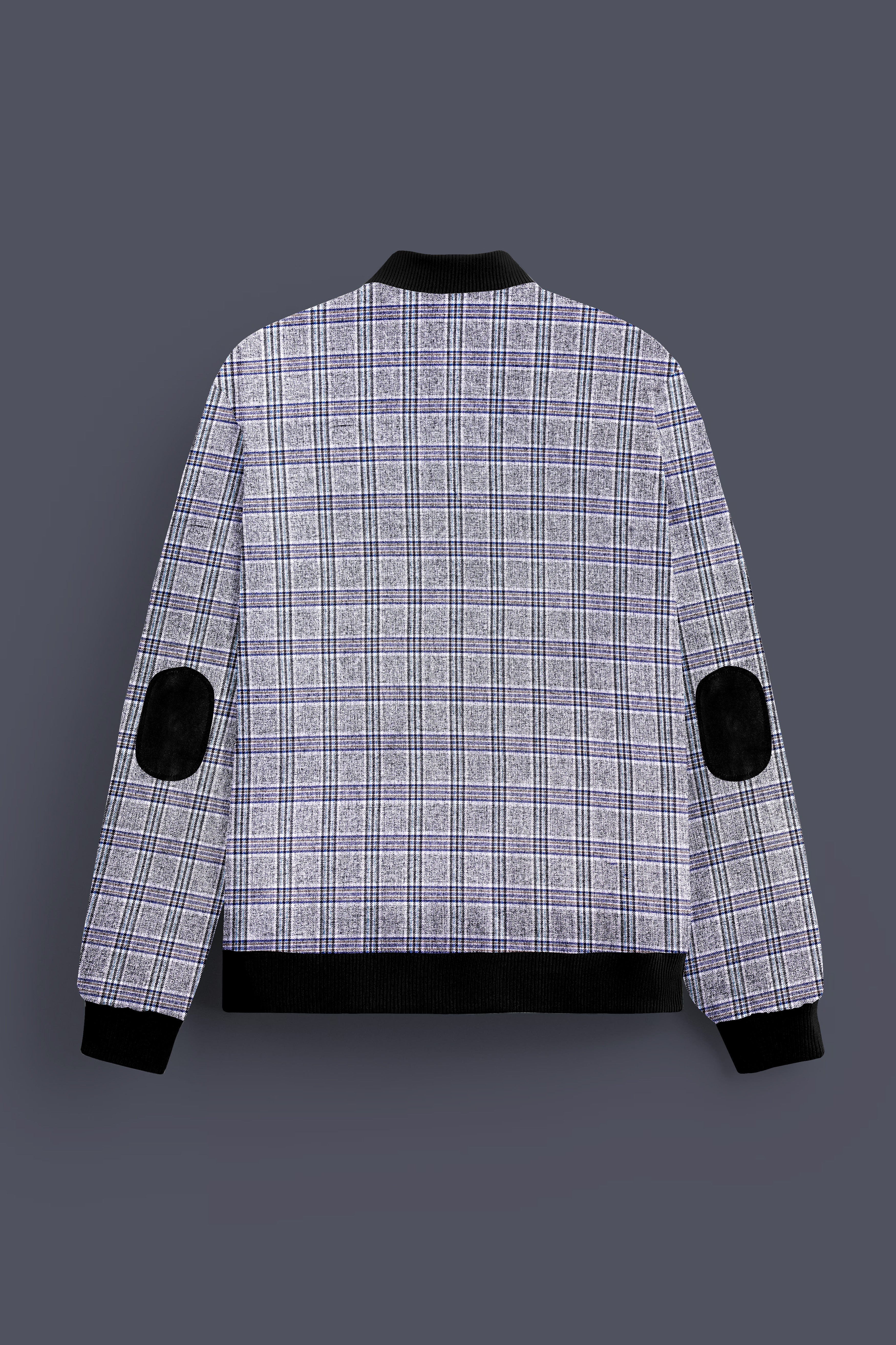 Pladiel-StarDust Gray with Martinique Blue Plaid Wool Rich Bomber Jacket