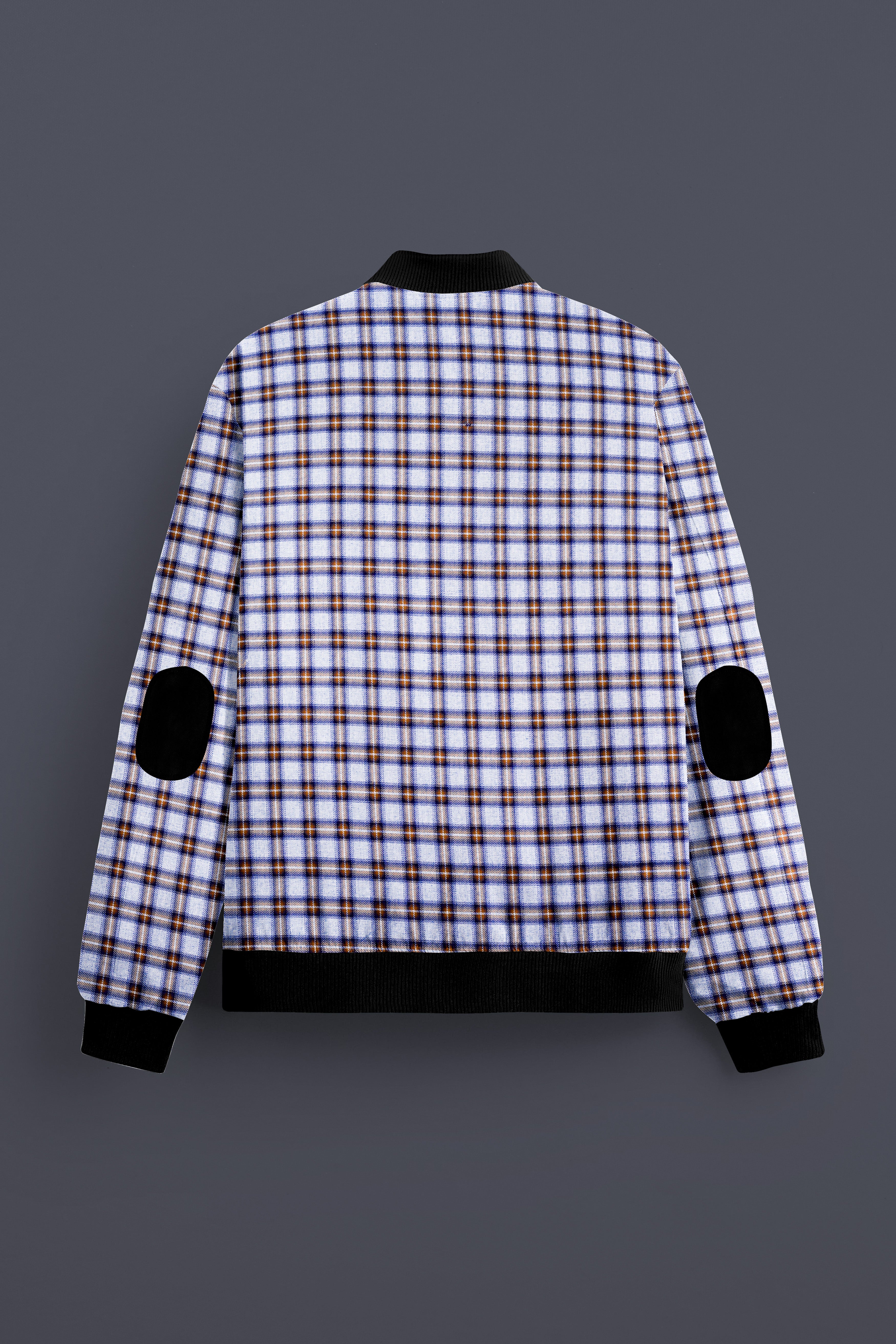 Castaire-Chateau Blue with Cocoa Brown Plaid Wool Rich Bomber Jacket