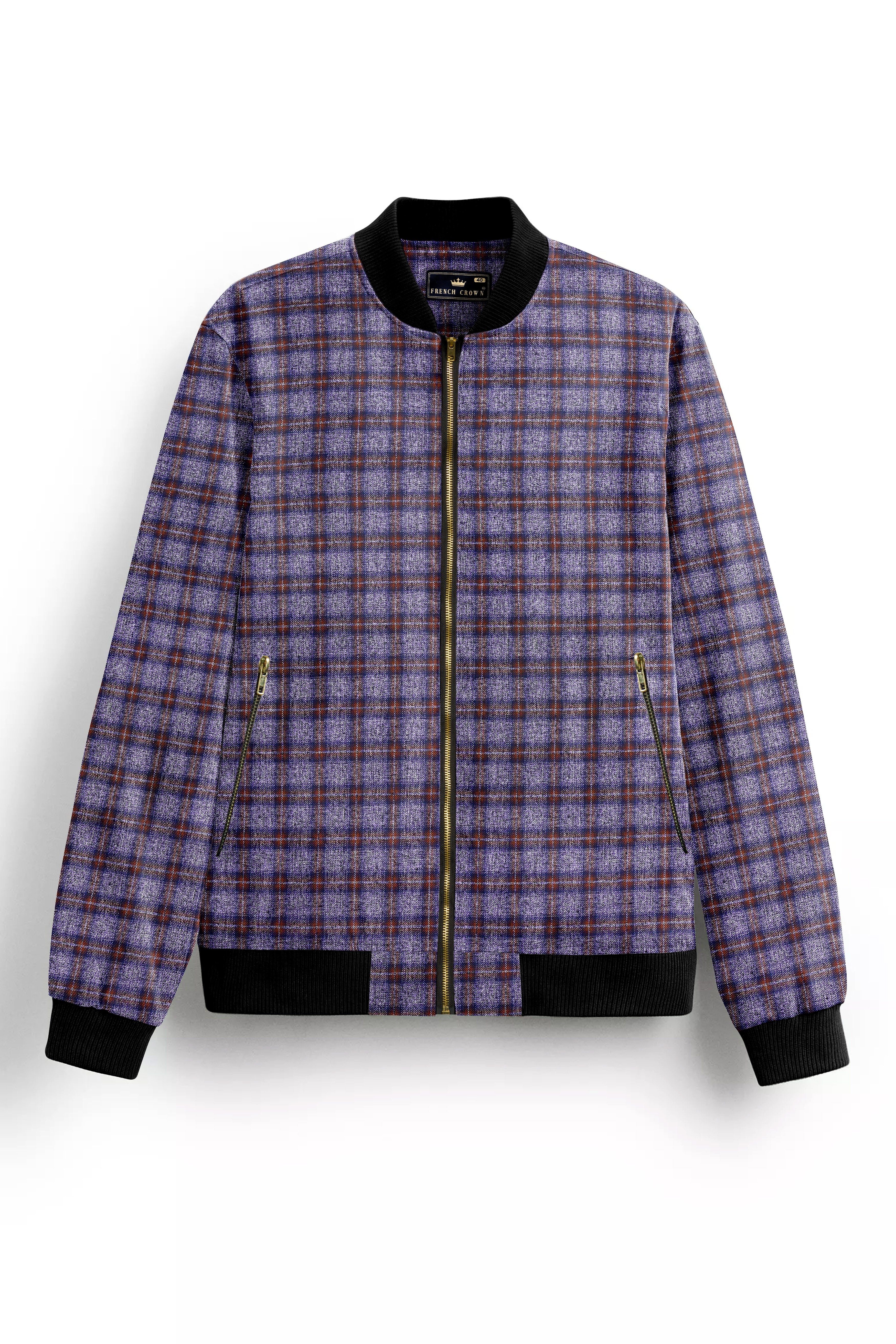 Veltrix-Martini Gray with Potters Brown Plaid Bomber Jacket
