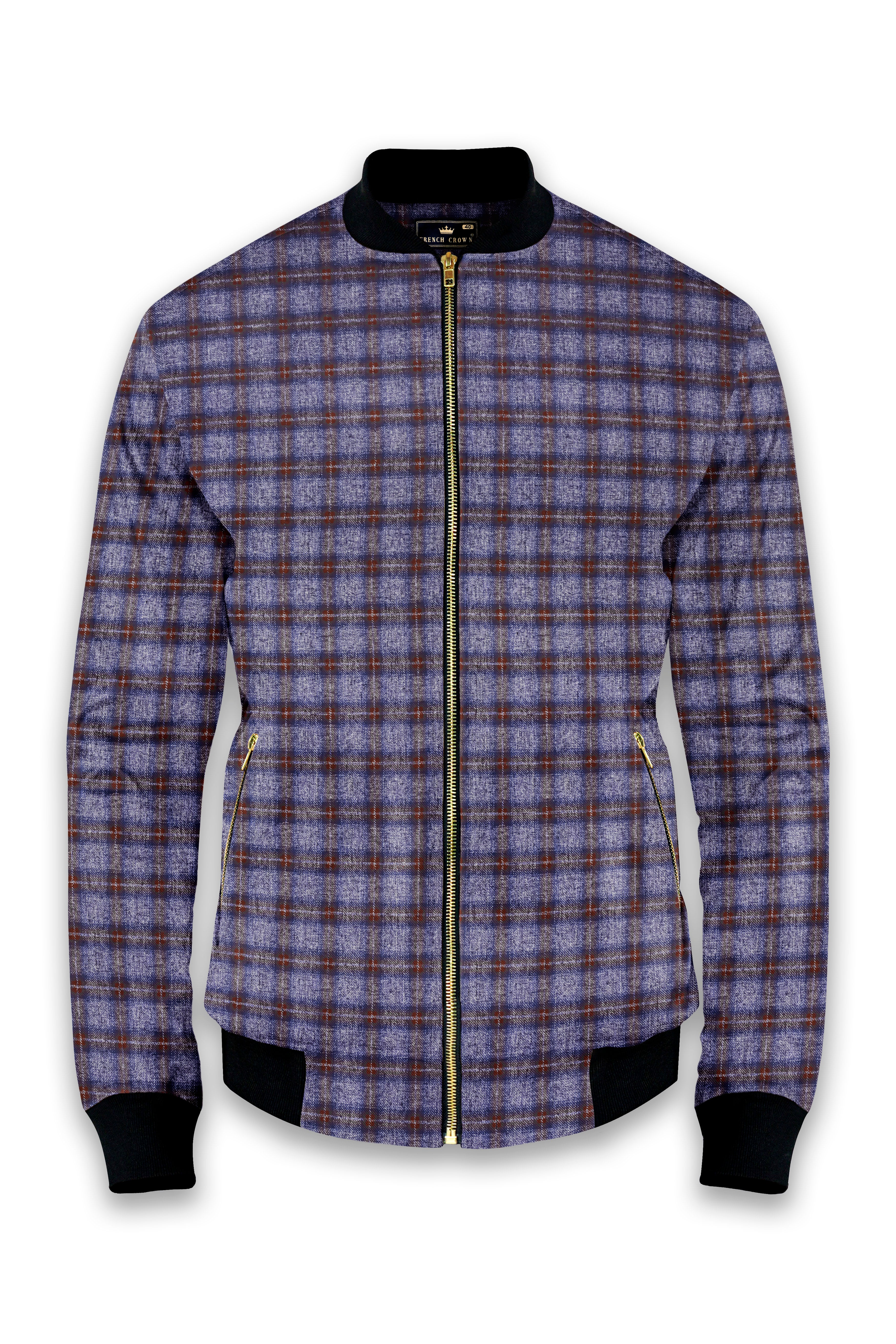 Veltrix-Martini Gray with Potters Brown Plaid Bomber Jacket