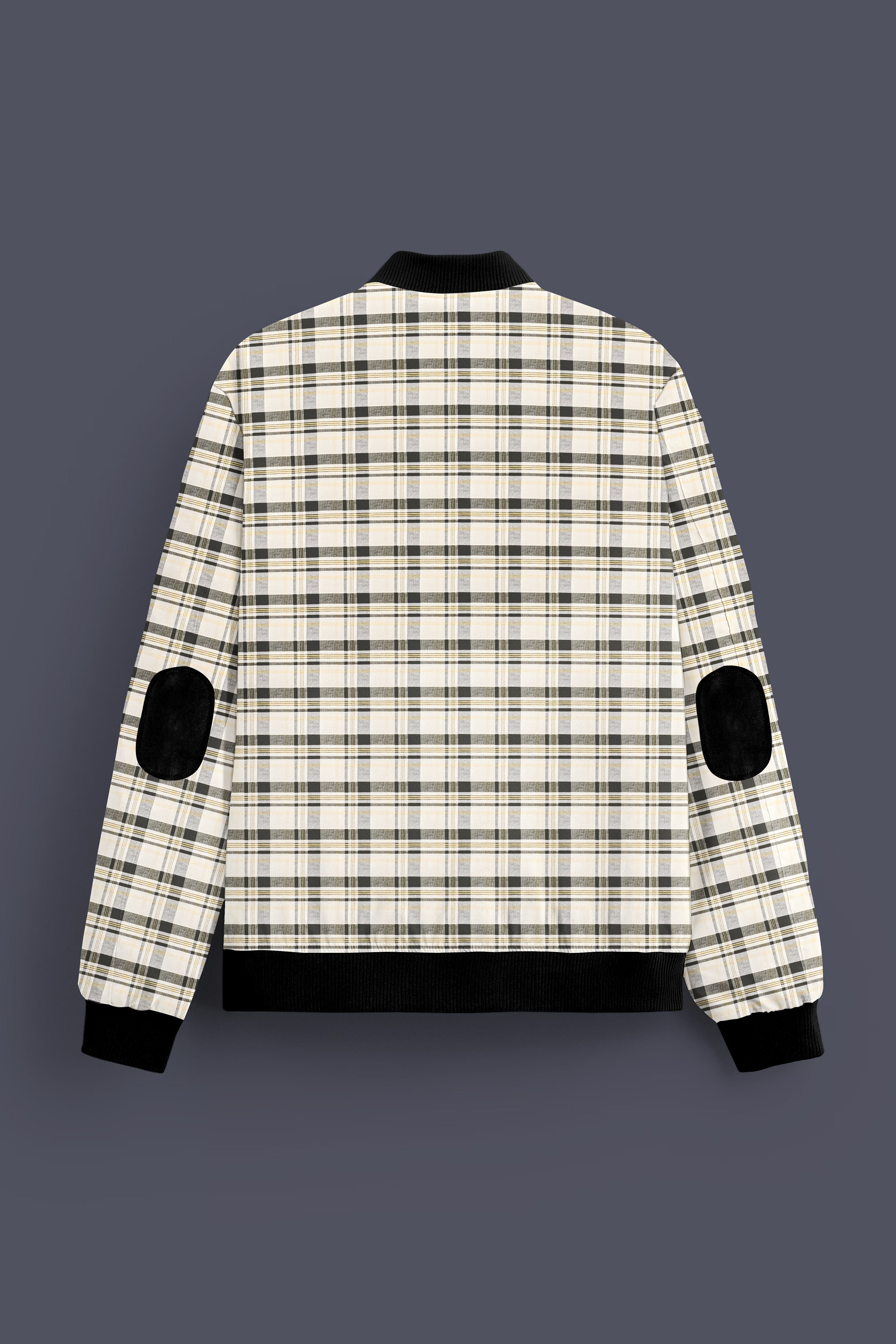 Mirella-Wheatfield Cream with Taupe Green Plaid Premium Cotton Bomber Jacket