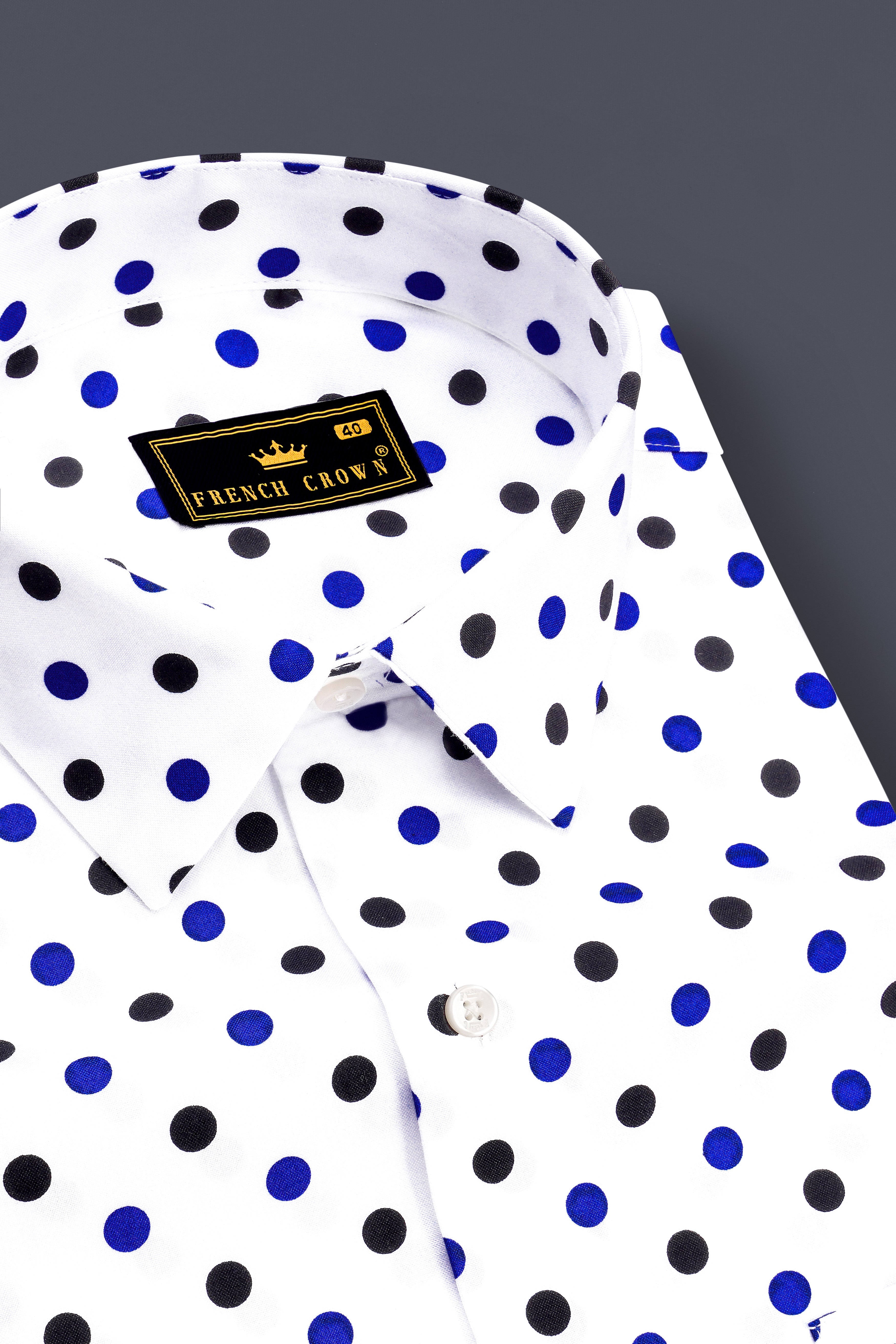 Nivoro-Bright White And Zaffre Blue Polka Dotted Printed Oxford Premium Cotton Semi Formal Shirt